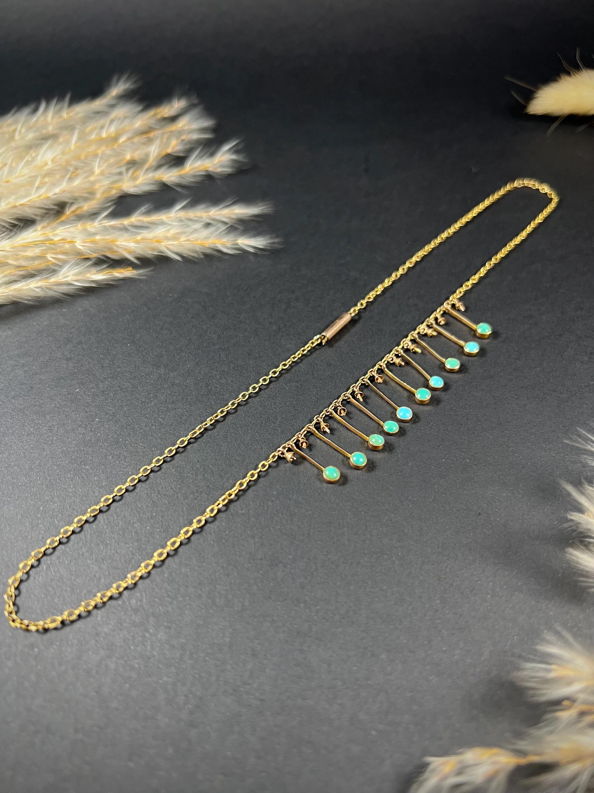Antique 9ct Rose Gold, Edwardian Turquoise Negligee Pendant Necklace For Sale 1