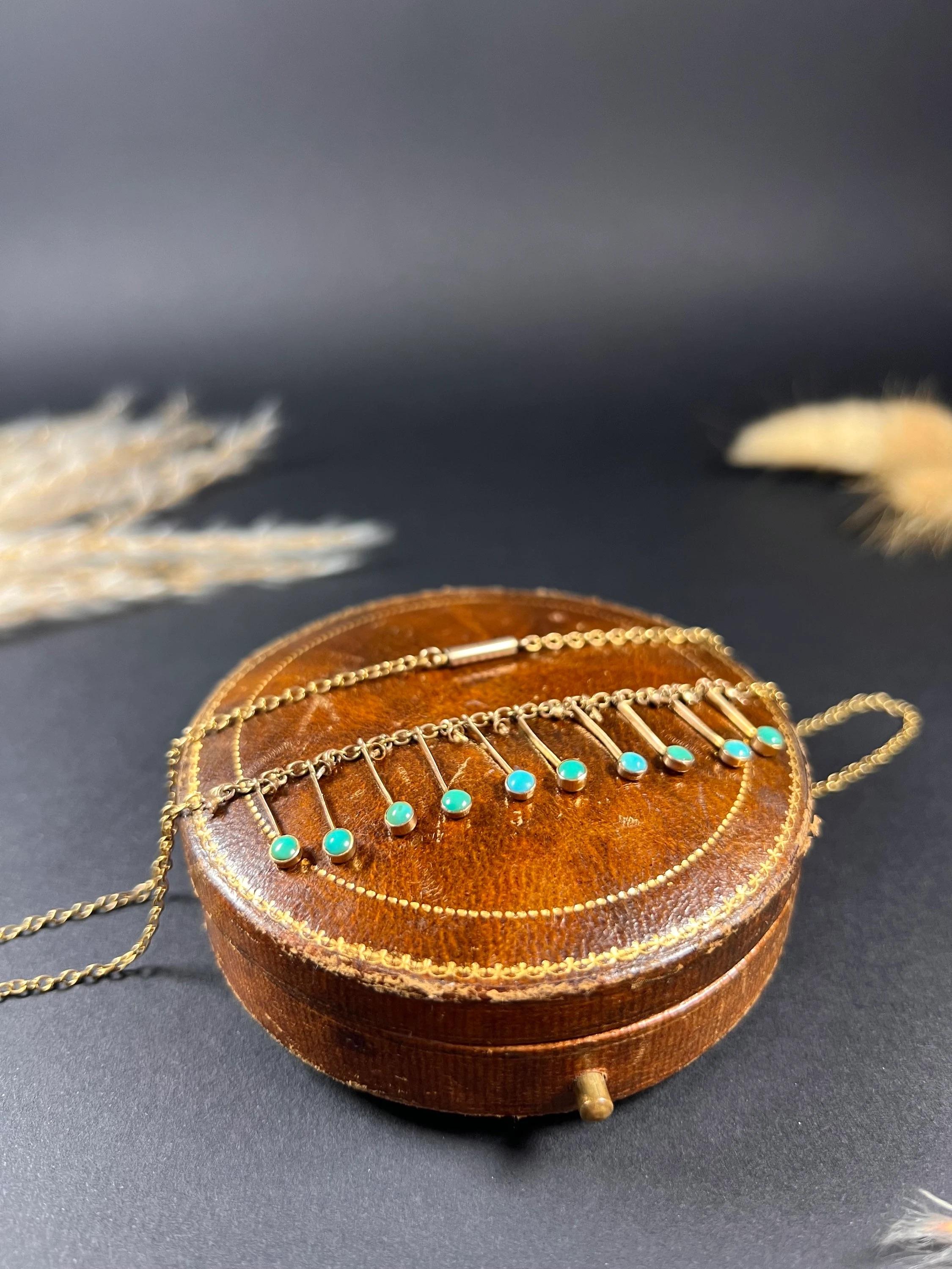 Antique 9ct Rose Gold, Edwardian Turquoise Negligee Pendant Necklace For Sale 4