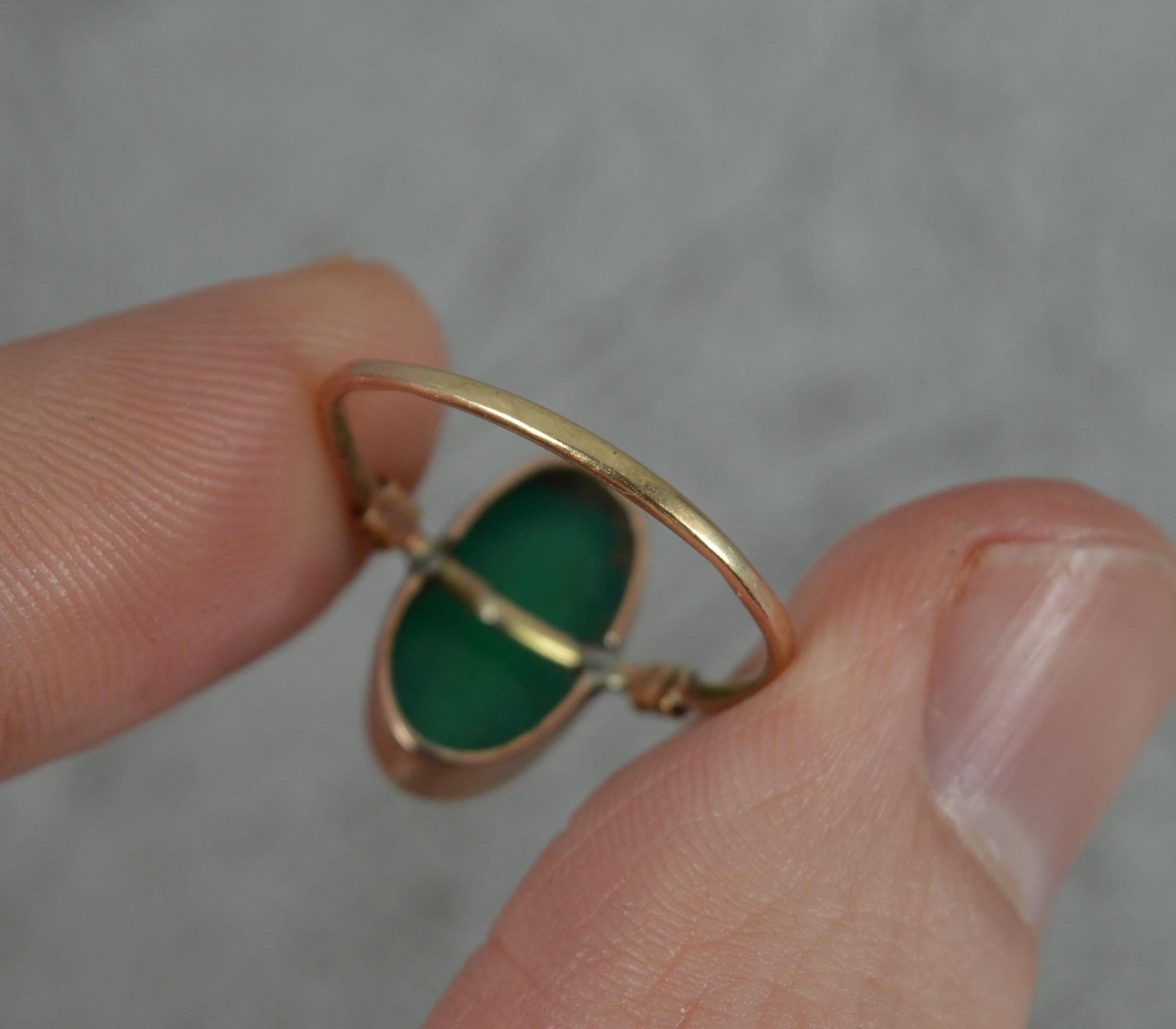 Antique 9ct Rose Gold Green Chrysoprase Solitaire Statement Ring 5