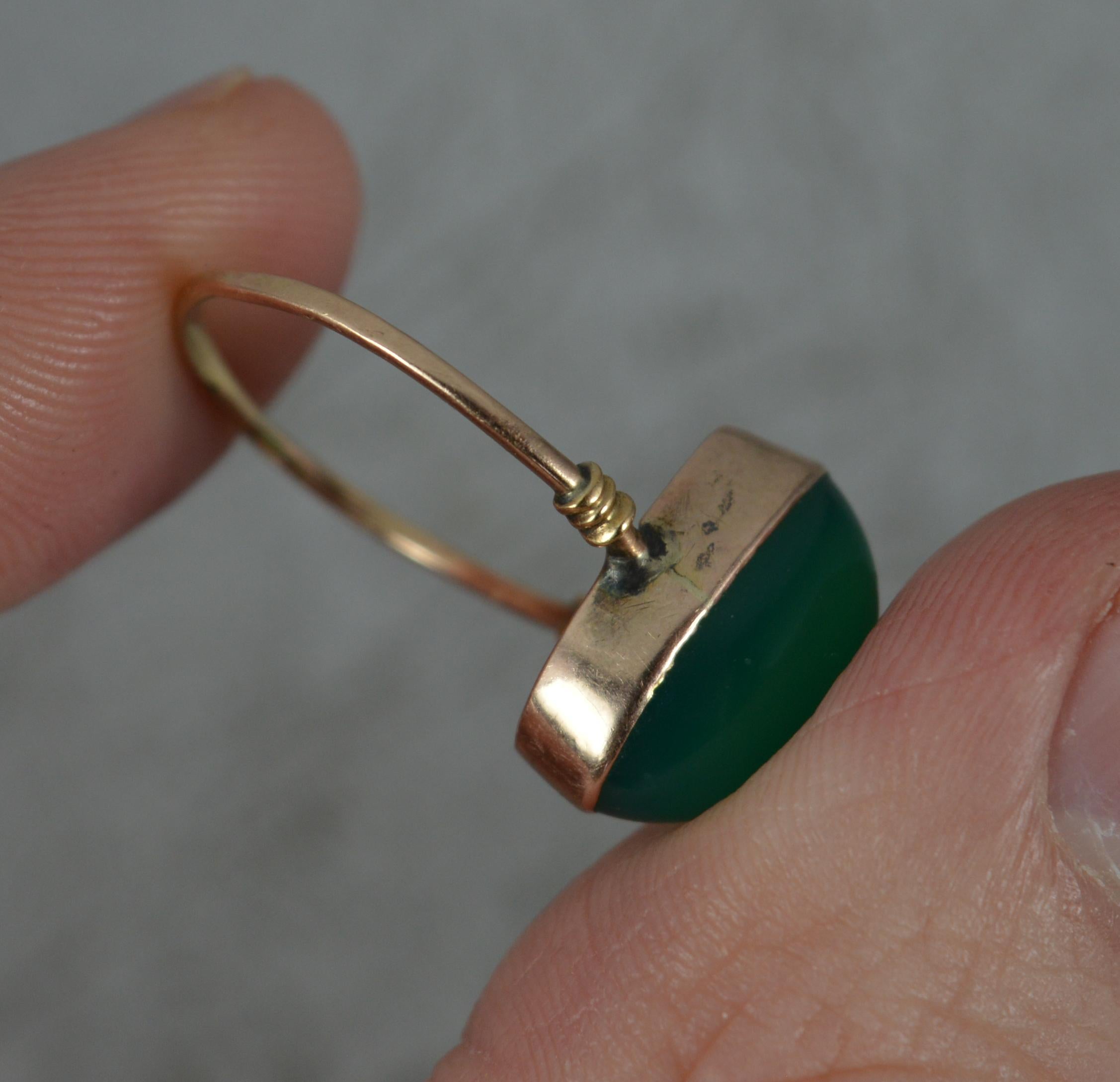 Antique 9ct Rose Gold Green Chrysoprase Solitaire Statement Ring 6