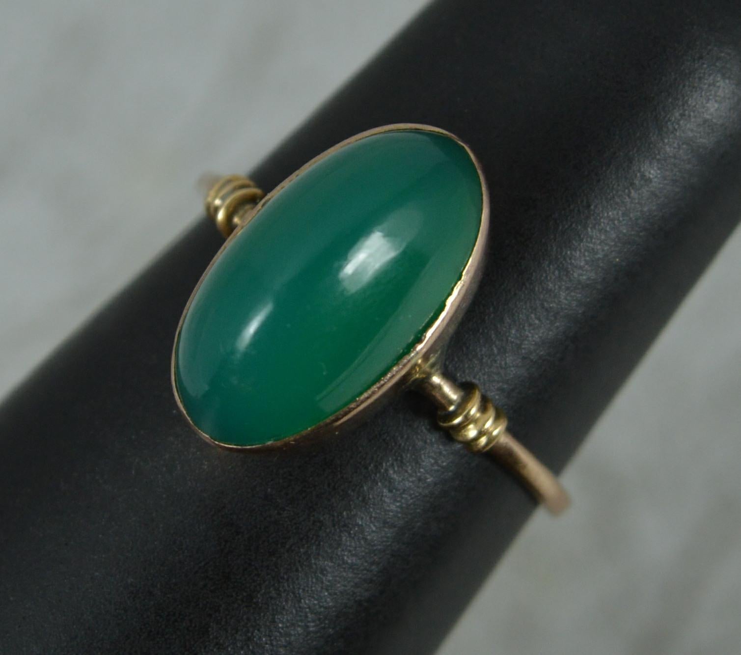 Antique 9ct Rose Gold Green Chrysoprase Solitaire Statement Ring 8