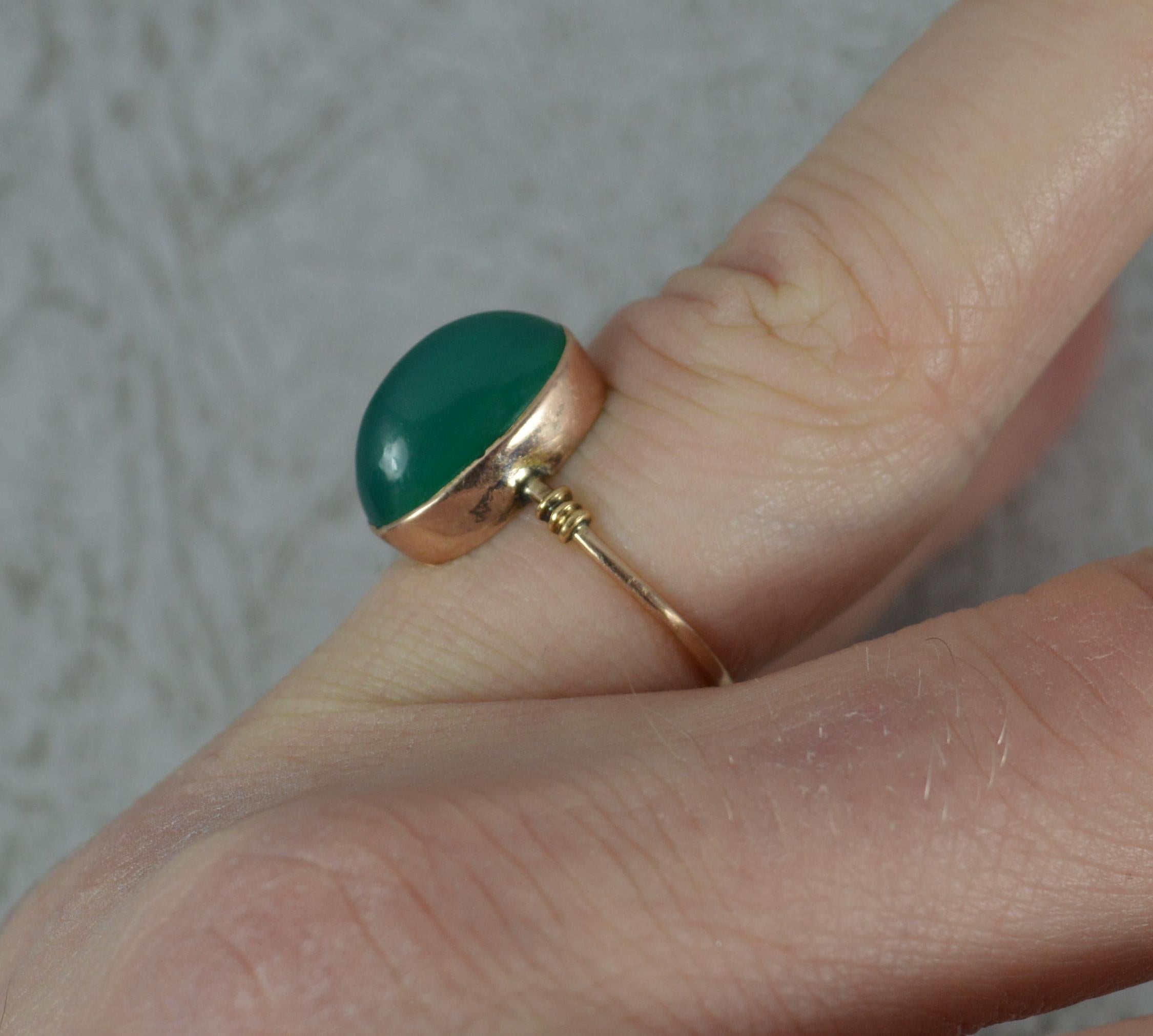 Edwardian Antique 9ct Rose Gold Green Chrysoprase Solitaire Statement Ring