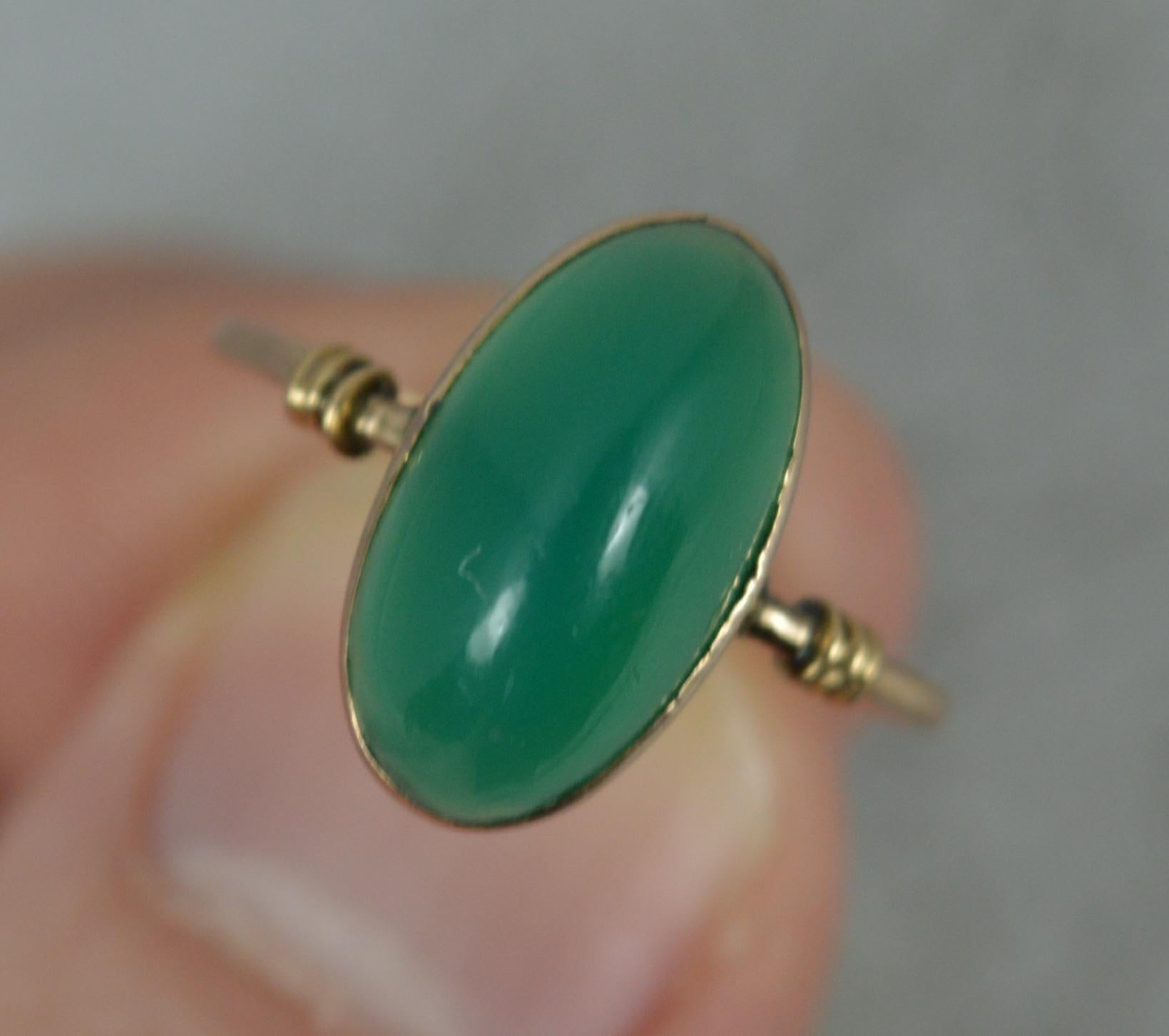 Women's Antique 9ct Rose Gold Green Chrysoprase Solitaire Statement Ring