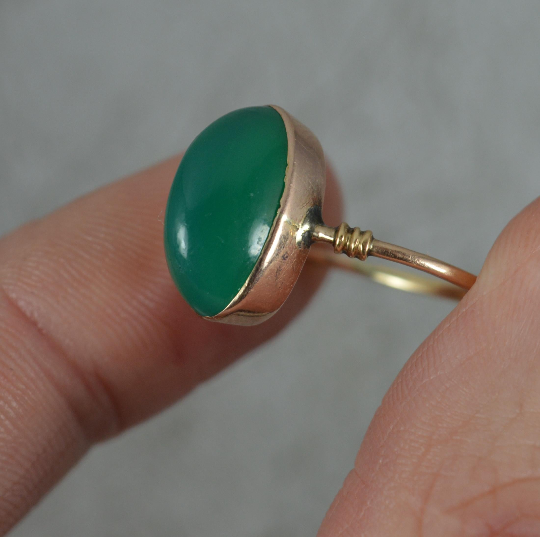 Antique 9ct Rose Gold Green Chrysoprase Solitaire Statement Ring 1