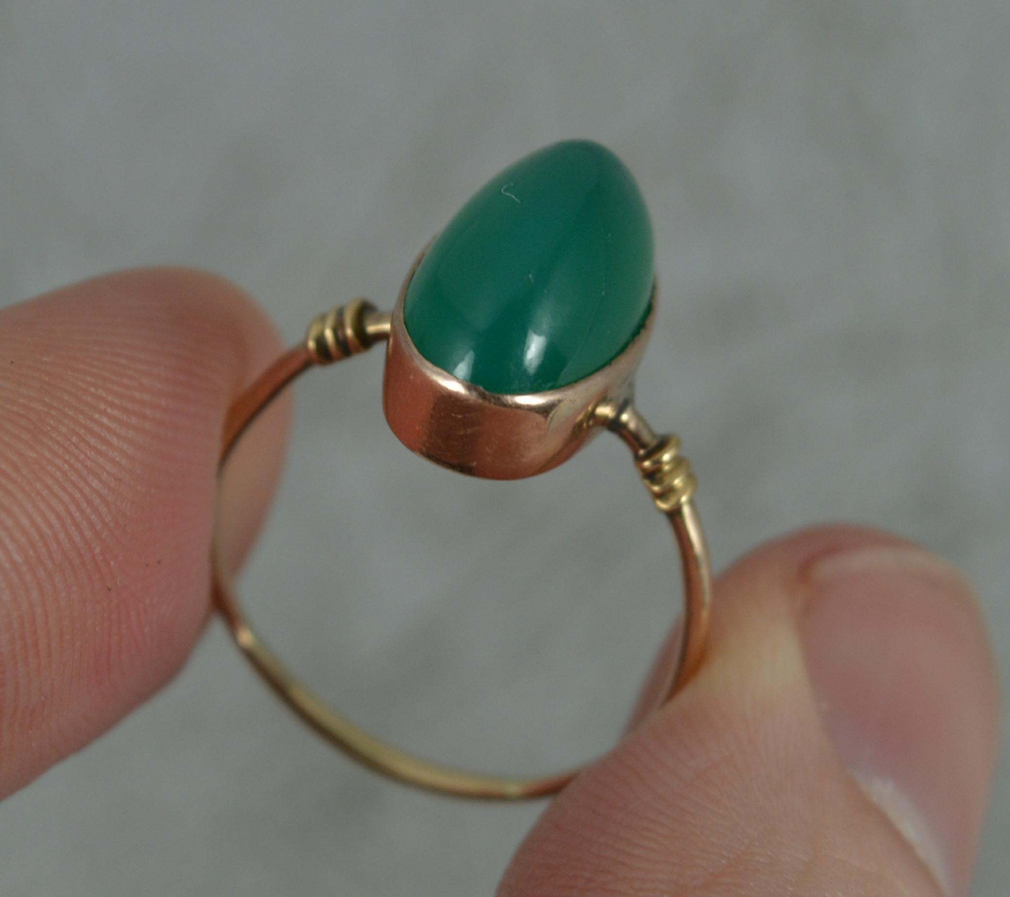 Antique 9ct Rose Gold Green Chrysoprase Solitaire Statement Ring 2