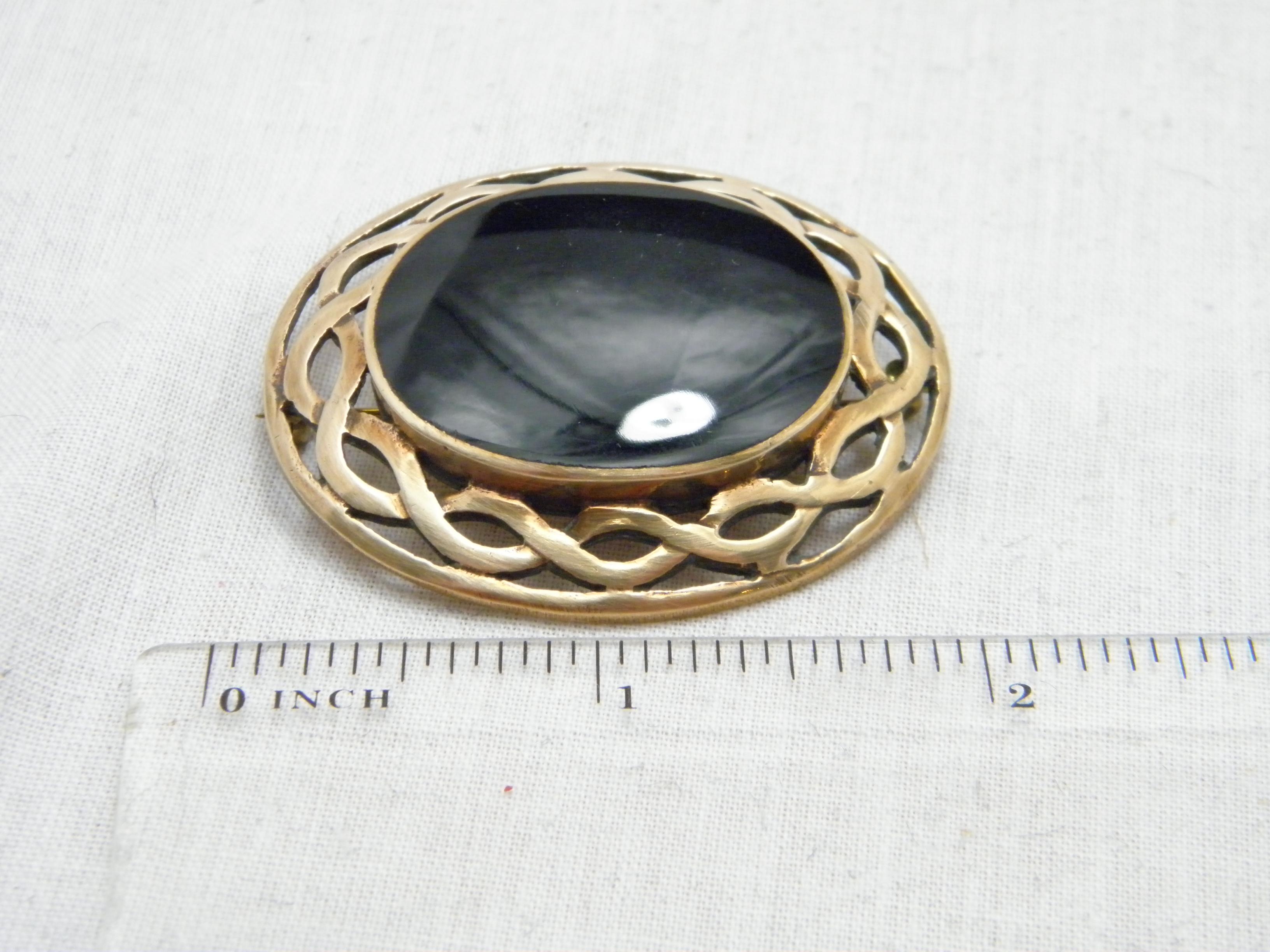 Antique 9ct Rose Gold Onyx Celtic Morning Brooch Pin c1890 Heavy 23.2g 375 For Sale 5