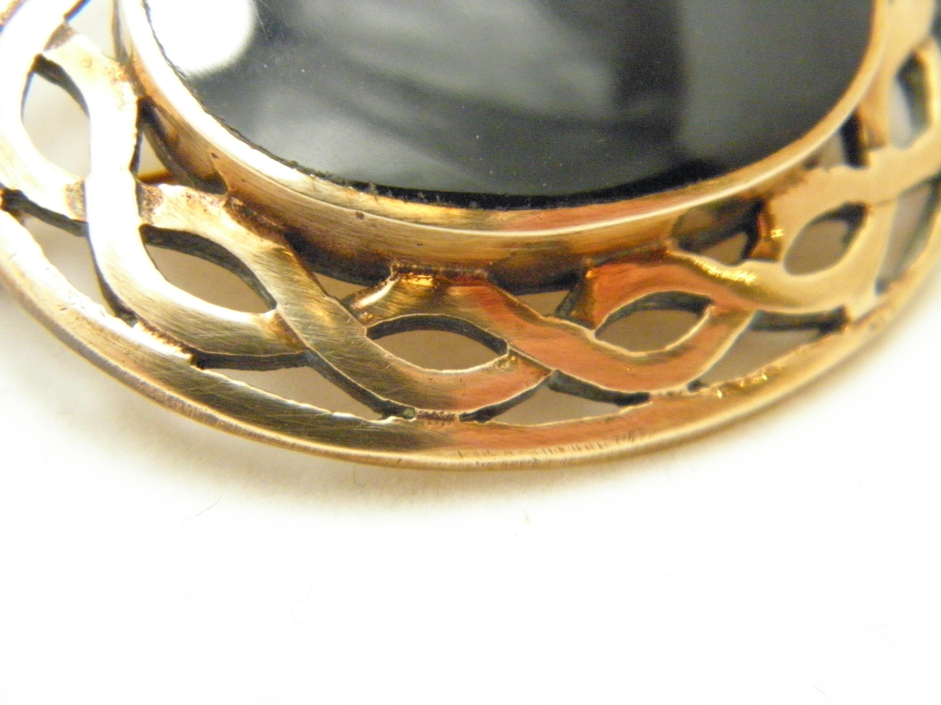 Victorian Antique 9ct Rose Gold Onyx Celtic Morning Brooch Pin c1890 Heavy 23.2g 375 For Sale