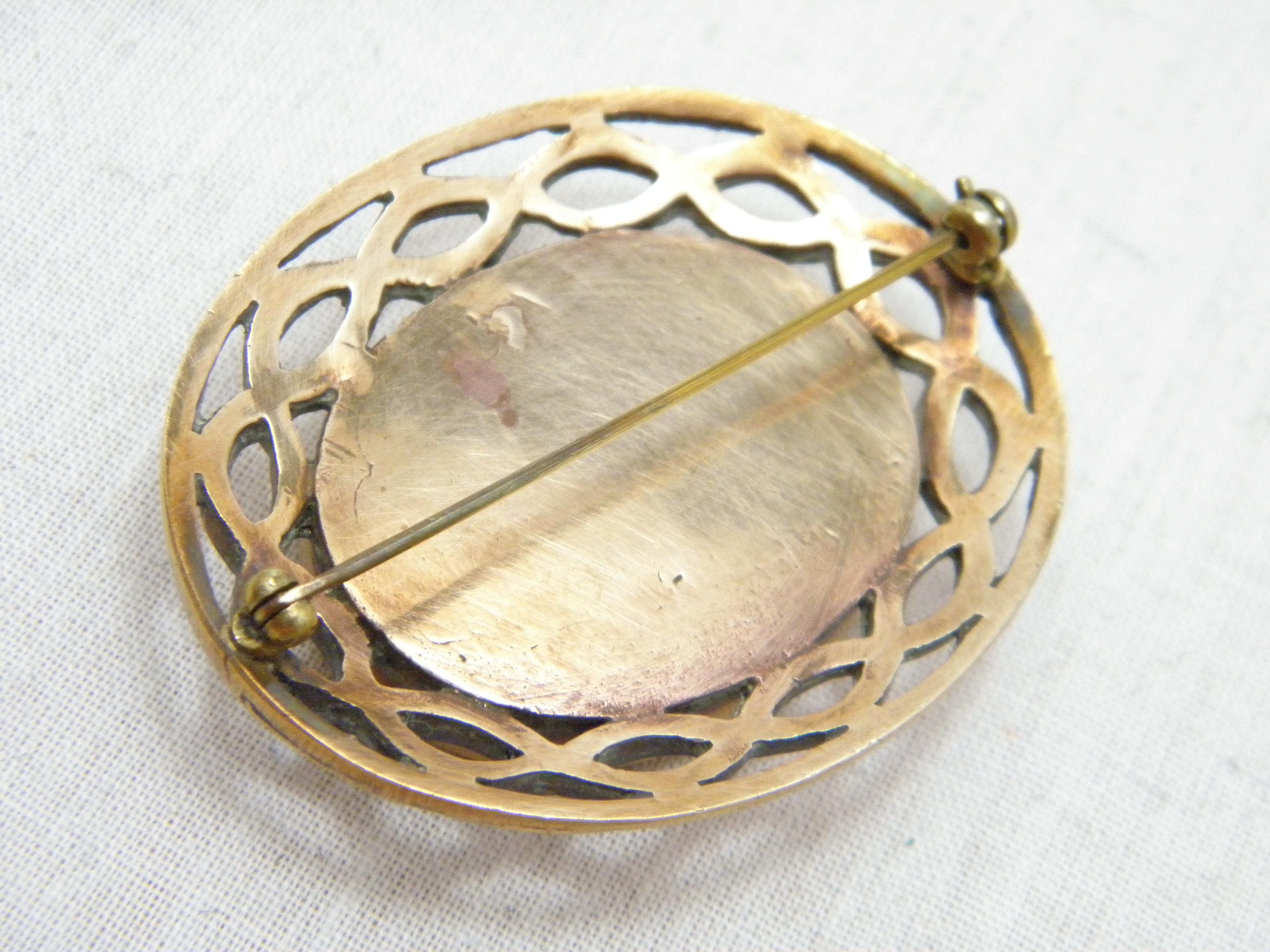 Antique 9ct Rose Gold Onyx Celtic Morning Brooch Pin c1890 Heavy 23.2g 375 For Sale 1