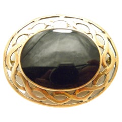 Antique 9ct Rose Gold Onyx Celtic Morning Brooch Pin c1890 Heavy 23.2g 375