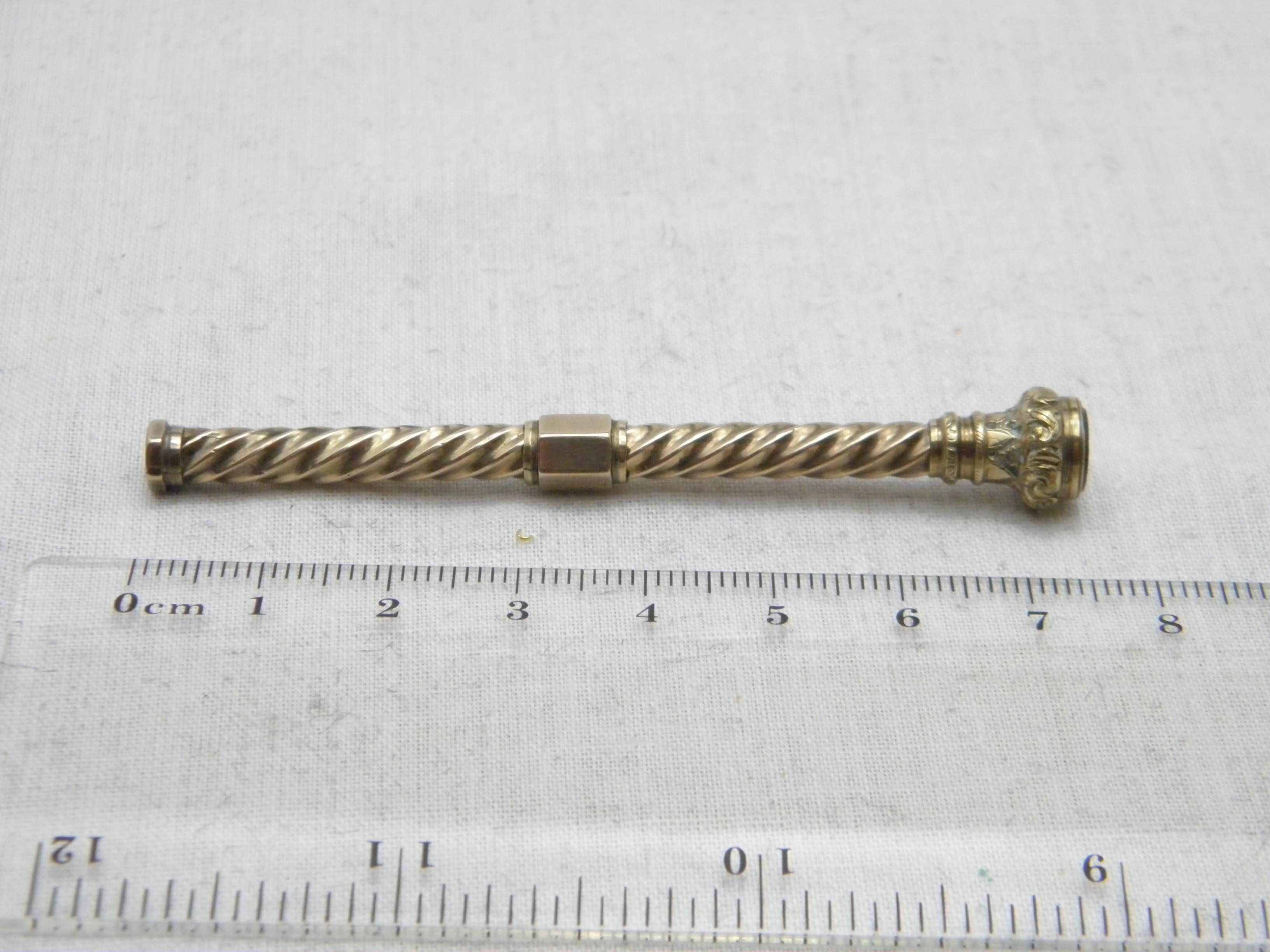Antique 9ct Rose Gold Propelling Pencil c1850 375 Purity Large Heavy 7.5g For Sale 6