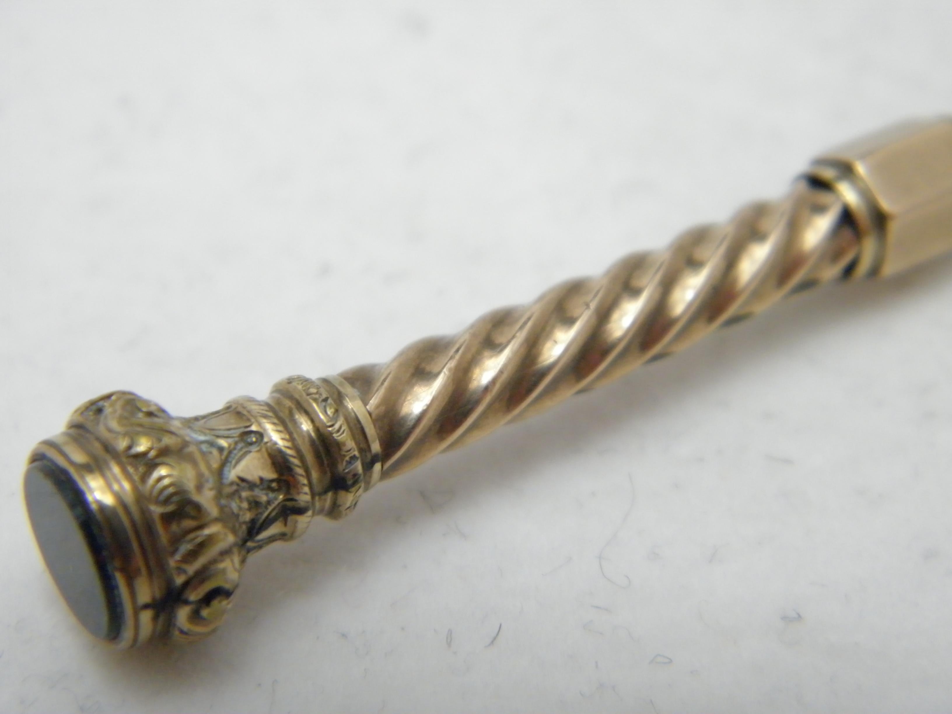 Victorian Antique 9ct Rose Gold Propelling Pencil c1850 375 Purity Large Heavy 7.5g For Sale