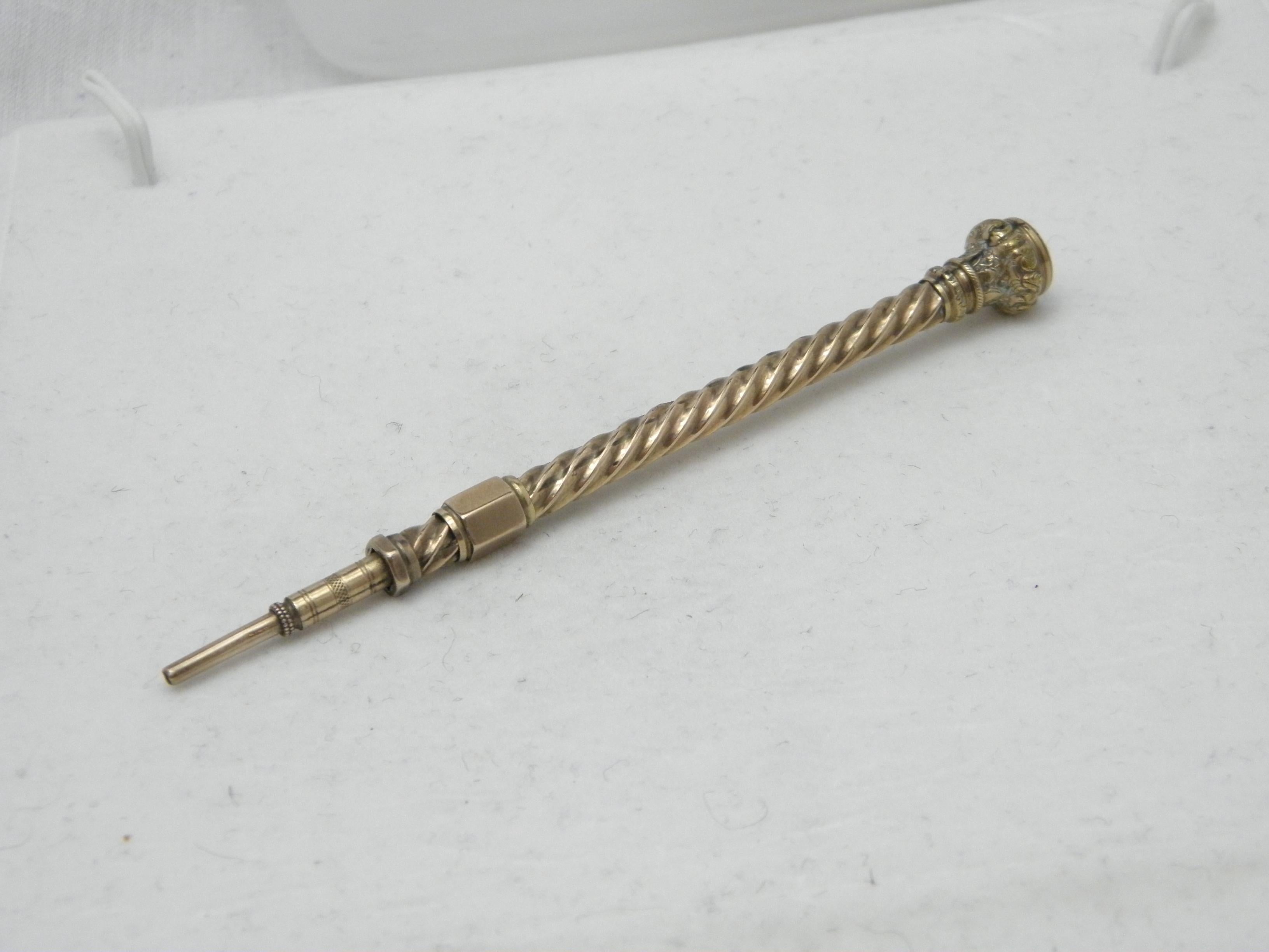 Antique 9ct Rose Gold Propelling Pencil c1850 375 Purity Large Heavy 7.5g For Sale 3