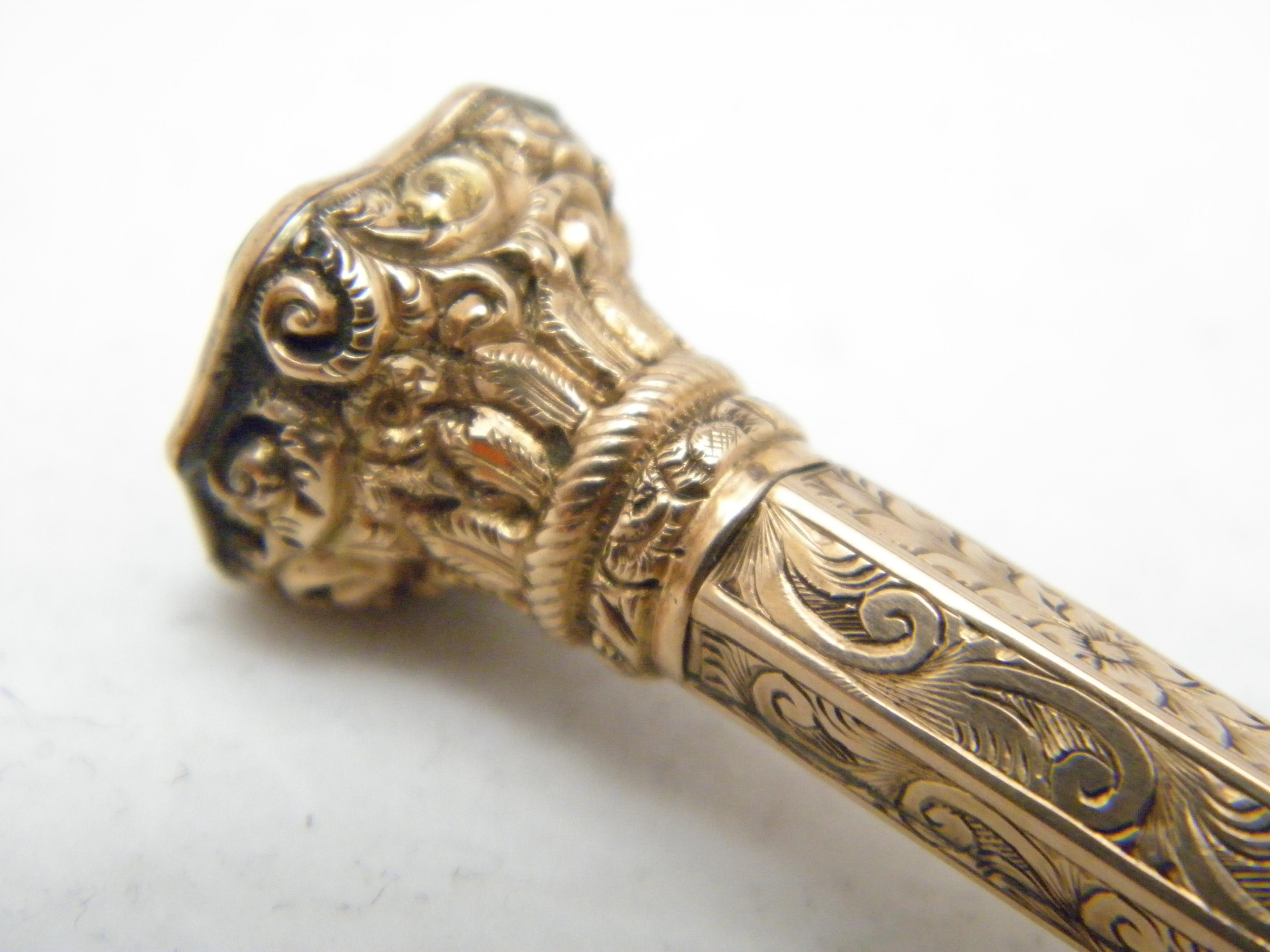 Antique 9ct Rose Gold Propelling Pencil c1850 375 Purity Massive Heavy 18.4g In Good Condition For Sale In Camelford, GB