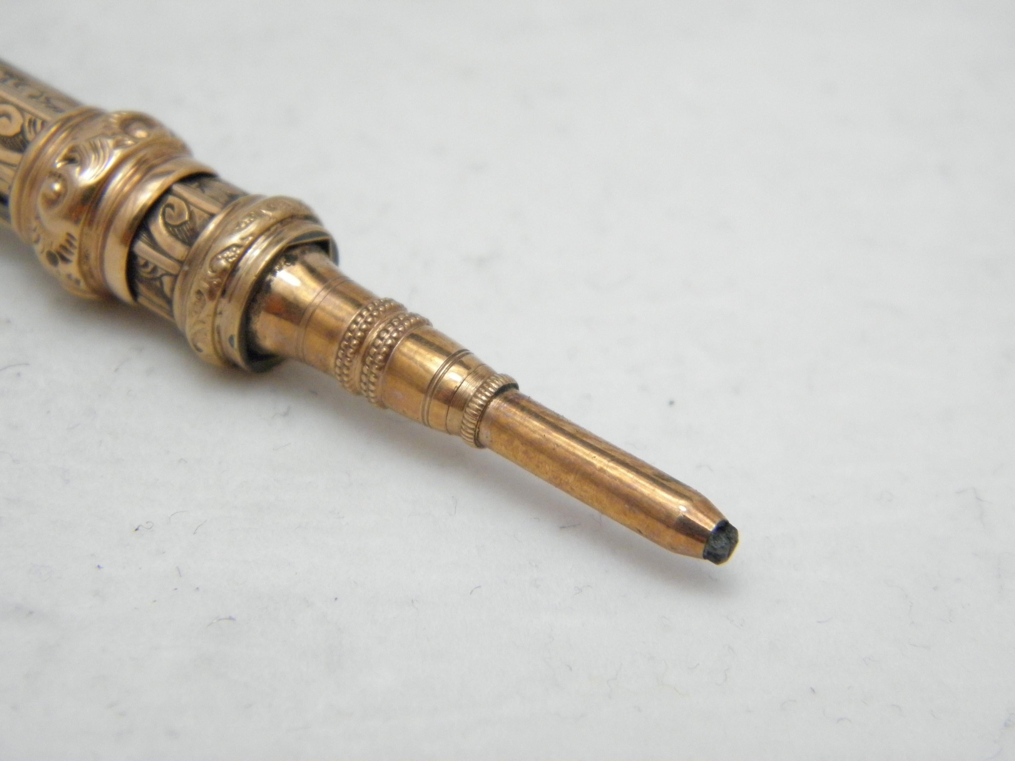 Antique 9ct Rose Gold Propelling Pencil c1850 375 Purity Massive Heavy 18.4g For Sale 3