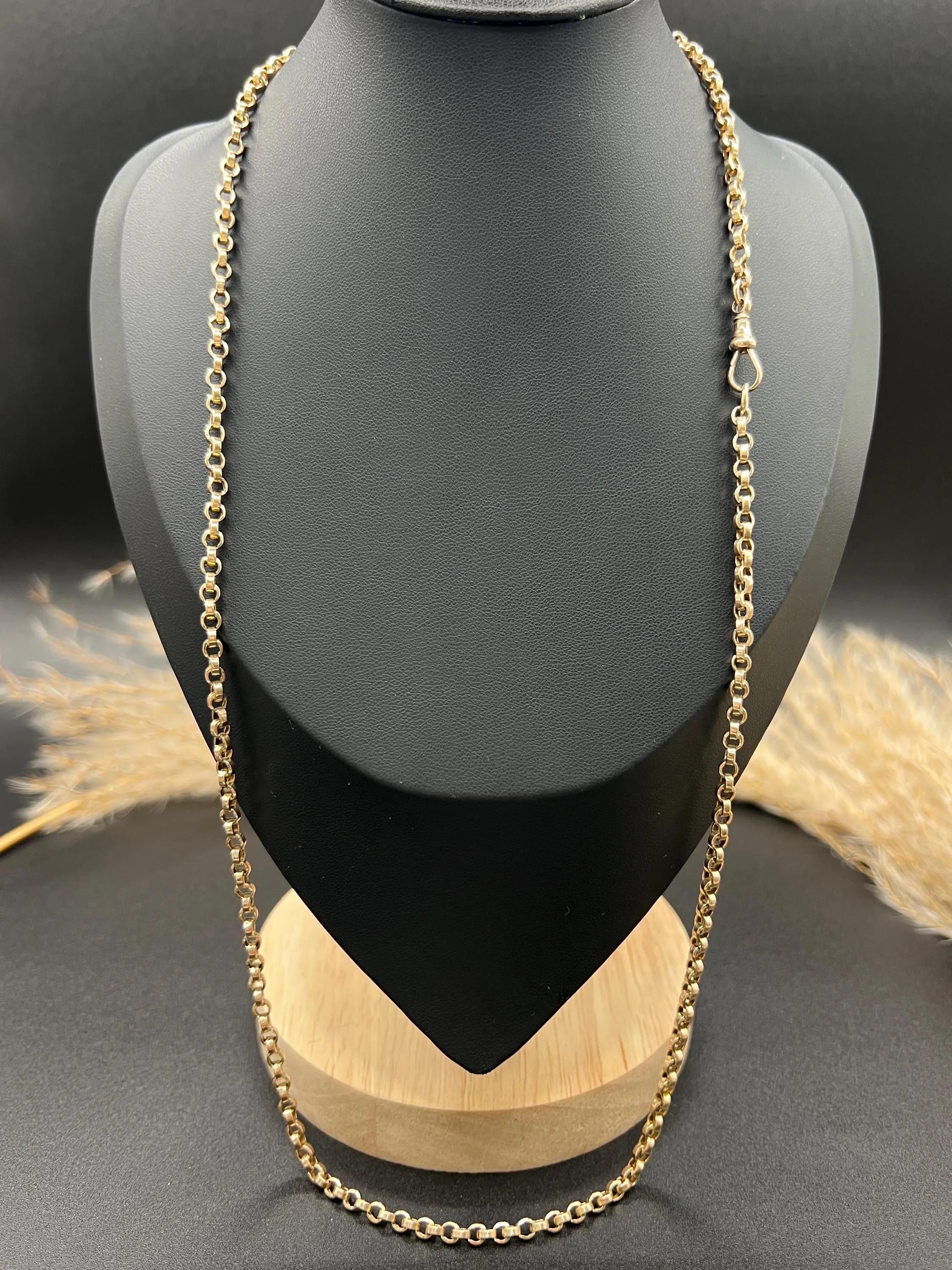 Antique 9ct Rose Gold Rolo Link Chain, 25 Inch Edwardian Necklace at ...