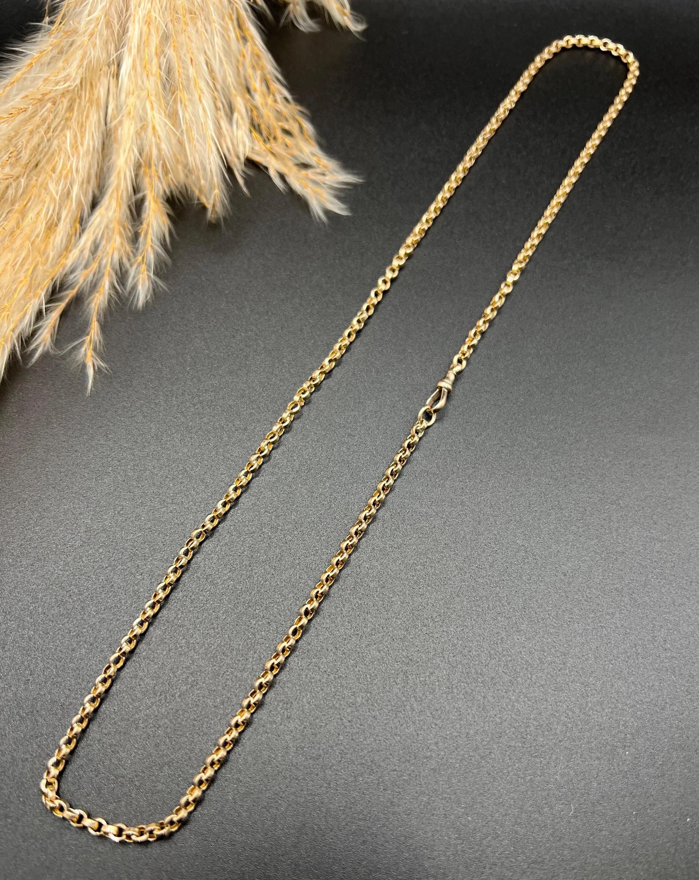 Antique 9ct Rose Gold Rolo Link Chain, 25 Inch Edwardian Necklace at ...