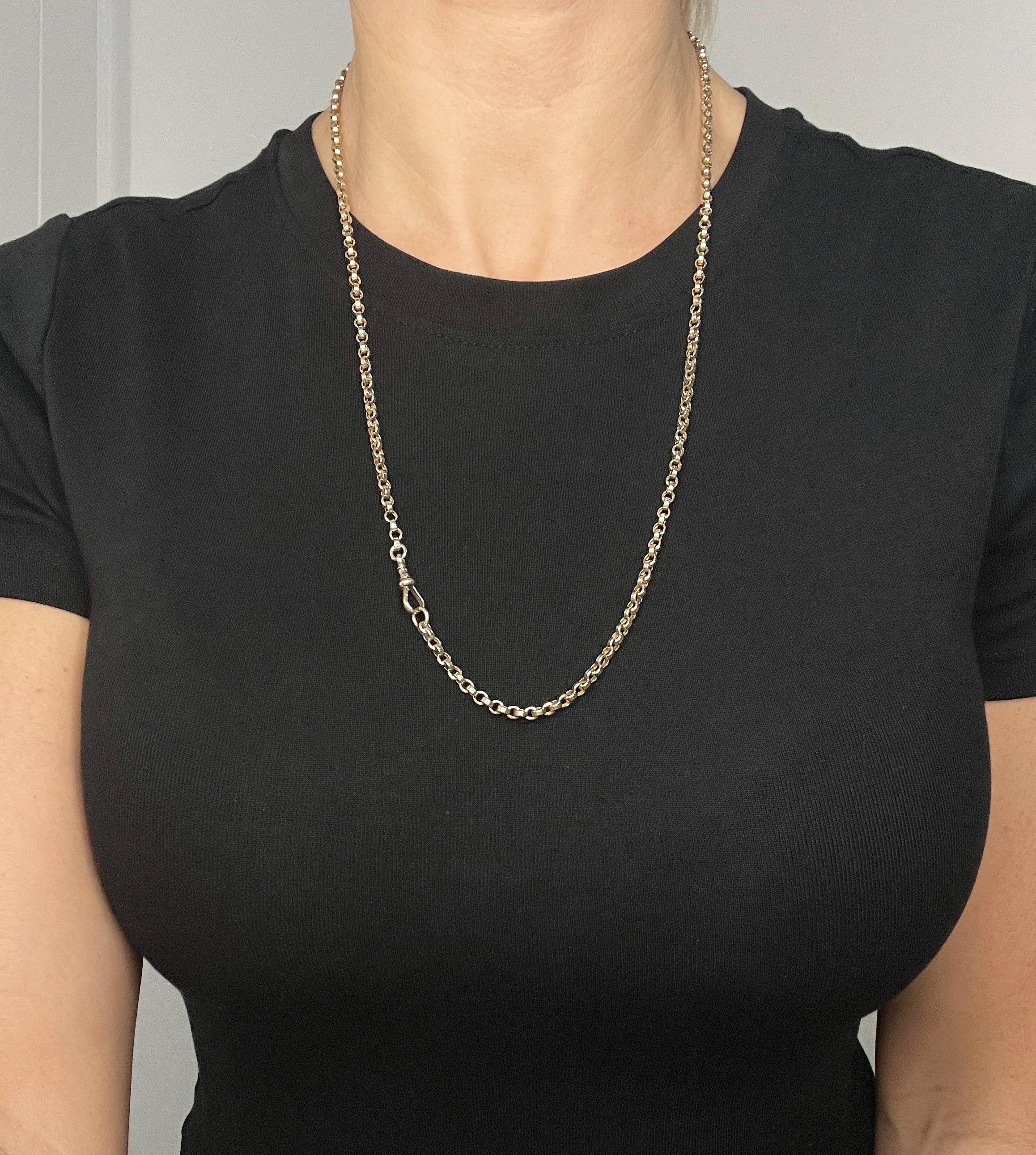 Antique 9ct Rose Gold Rolo Link Chain, 25 Inch Edwardian Necklace at ...