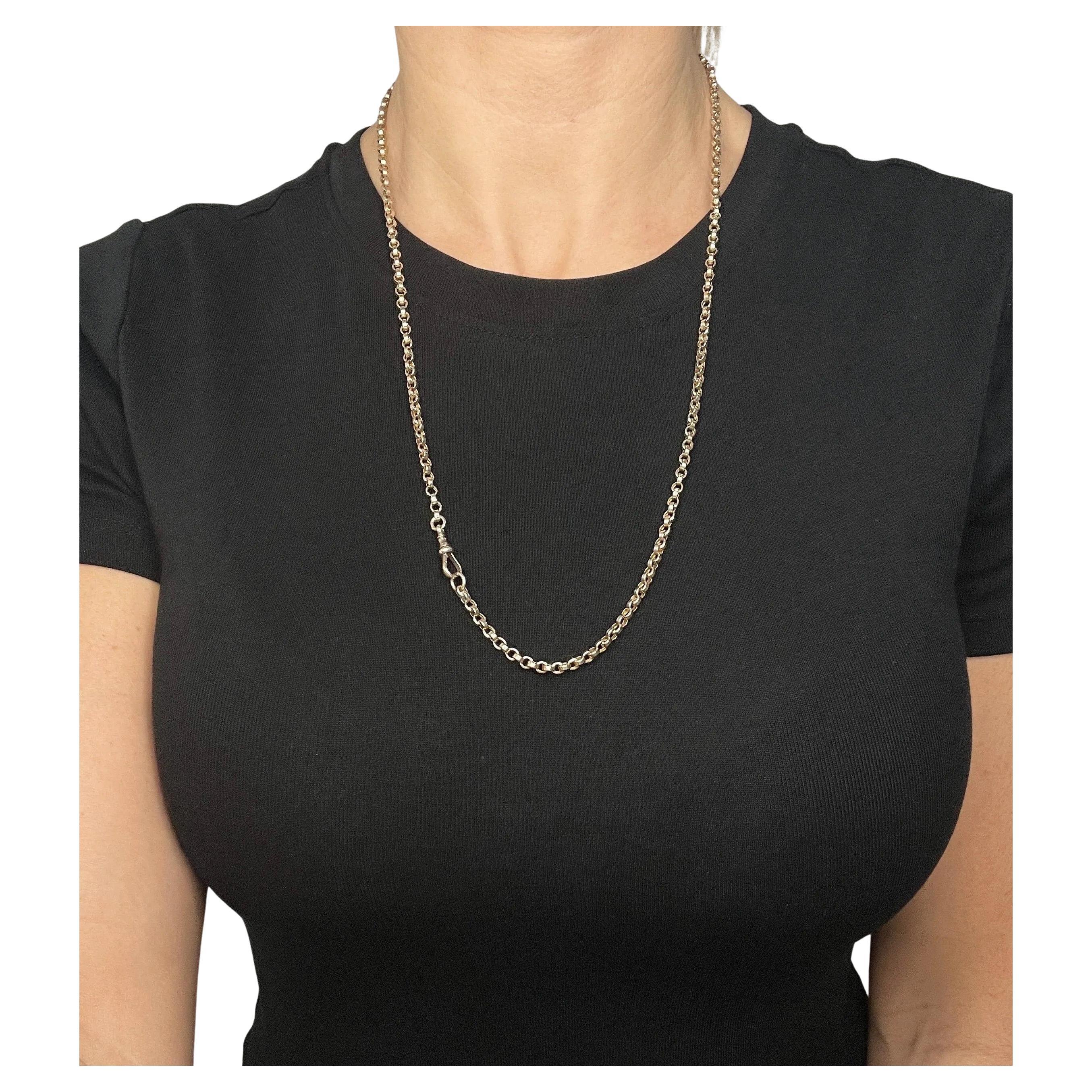 Antique 9ct Rose Gold Rolo Link Chain, 25 Inch Edwardian Necklace For Sale