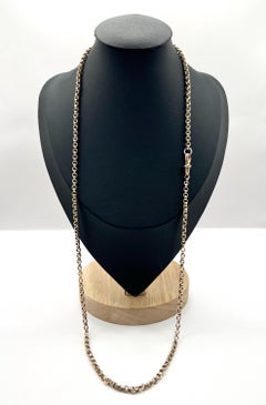 Antique 9ct Rose Gold Rolo Link Chain, 28 Inch Edwardian Necklace