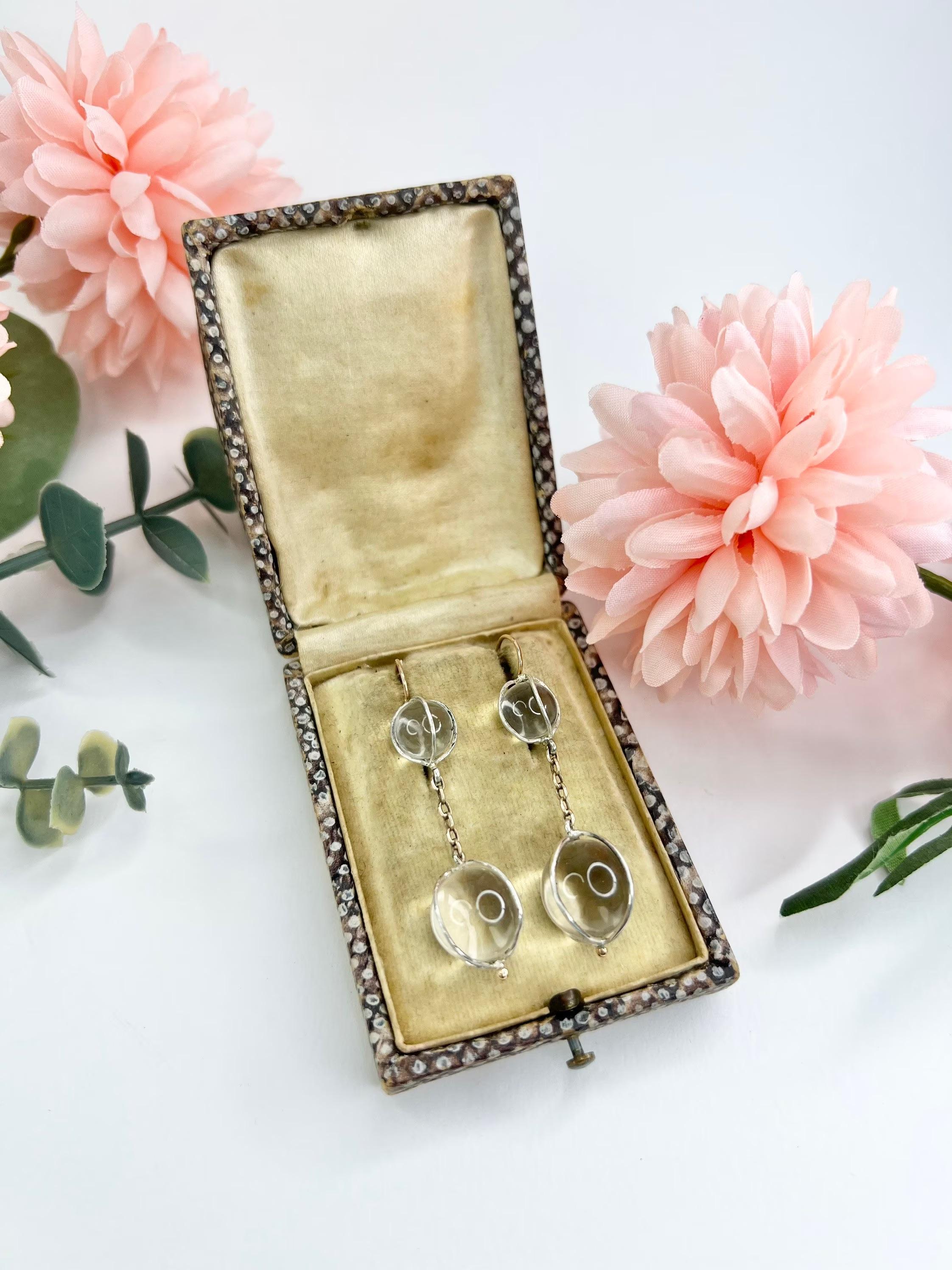 Antique 9ct Rose Gold & Silver Pool of Light Earrings For Sale 1