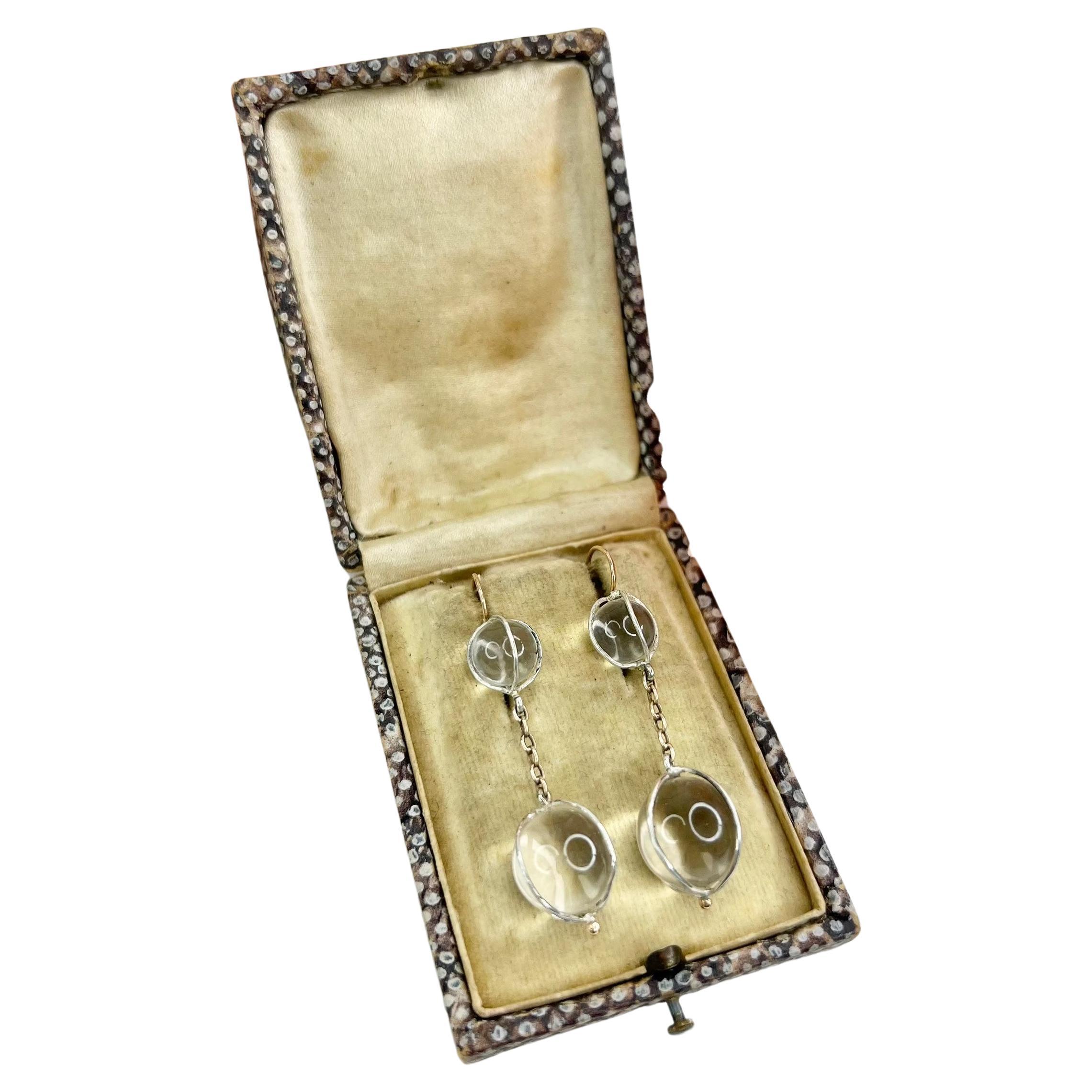 Antique 9ct Rose Gold & Silver Pool of Light Earrings For Sale