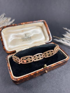 Antique 9ct Rose Gold Stamped, 1920s Gate Bracelet with Figaro Link Safety Chain