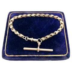 Antique 9ct Rose Gold Stamped, 8 Inch Edwardian Fancy Tulip Link T-bar Bracelet