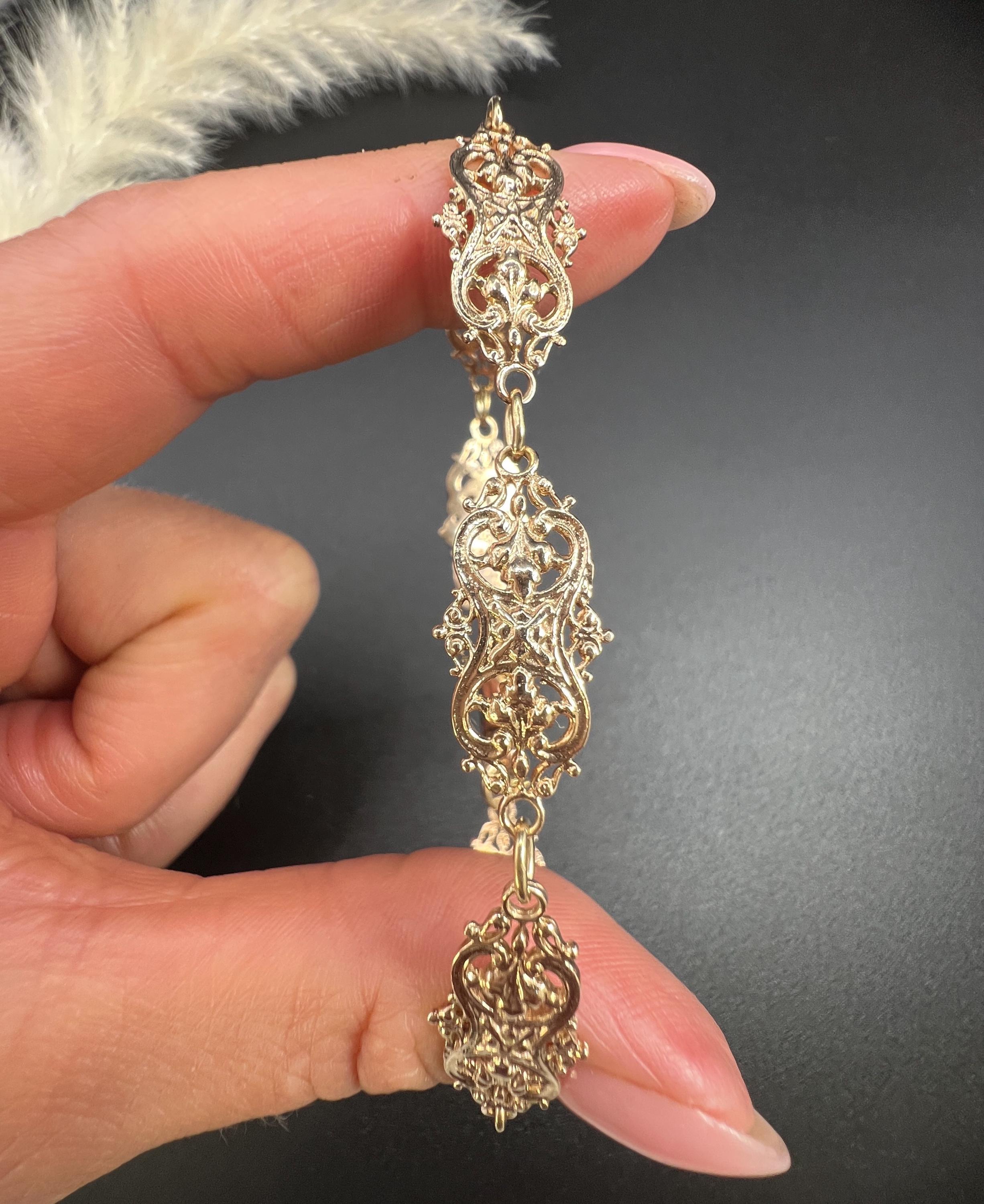 Bracciale antico con timbro in oro rosa 9ct, Art Nouveau, ornato e con maglie fantasia in vendita 3
