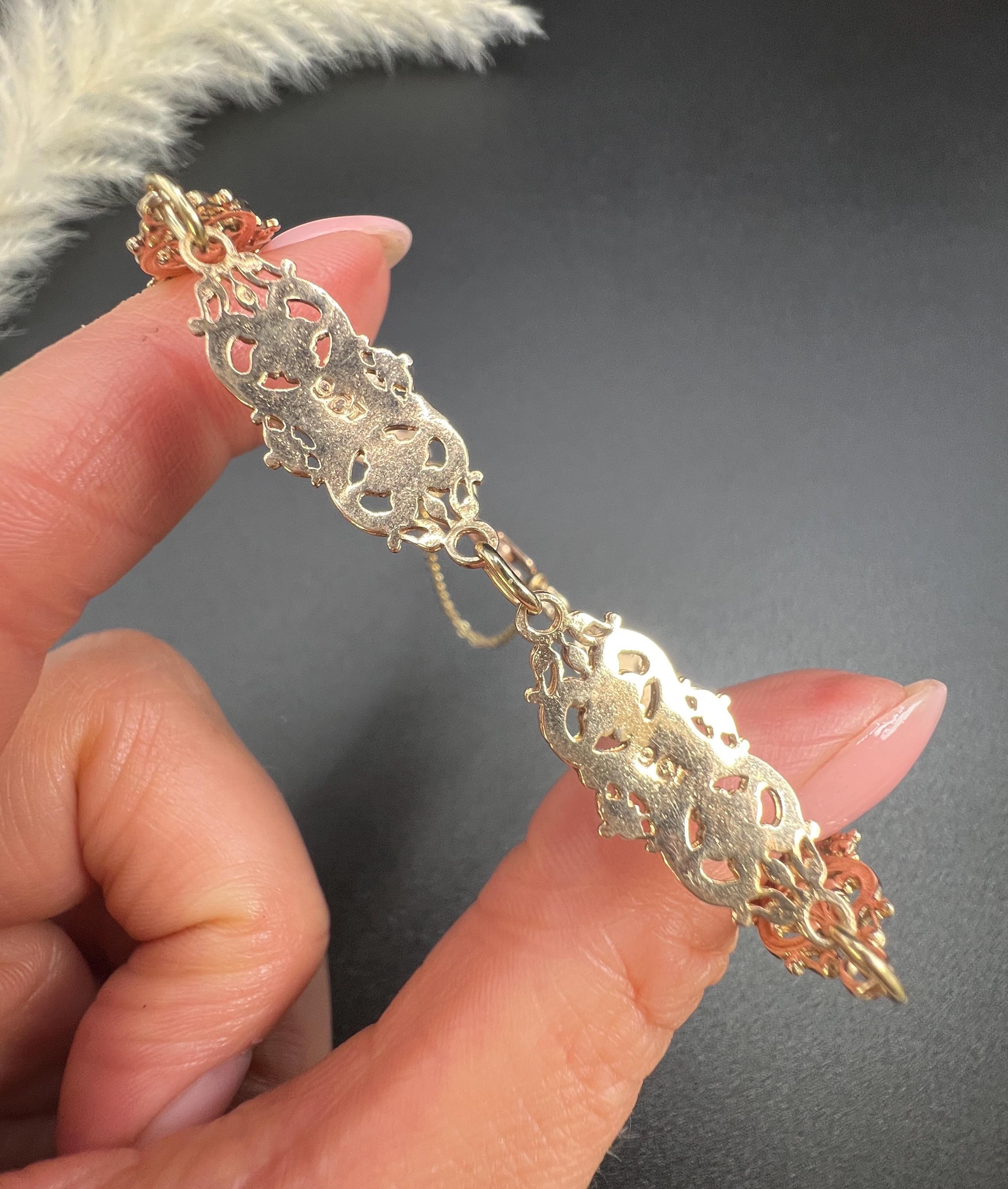Bracciale antico con timbro in oro rosa 9ct, Art Nouveau, ornato e con maglie fantasia in vendita 5