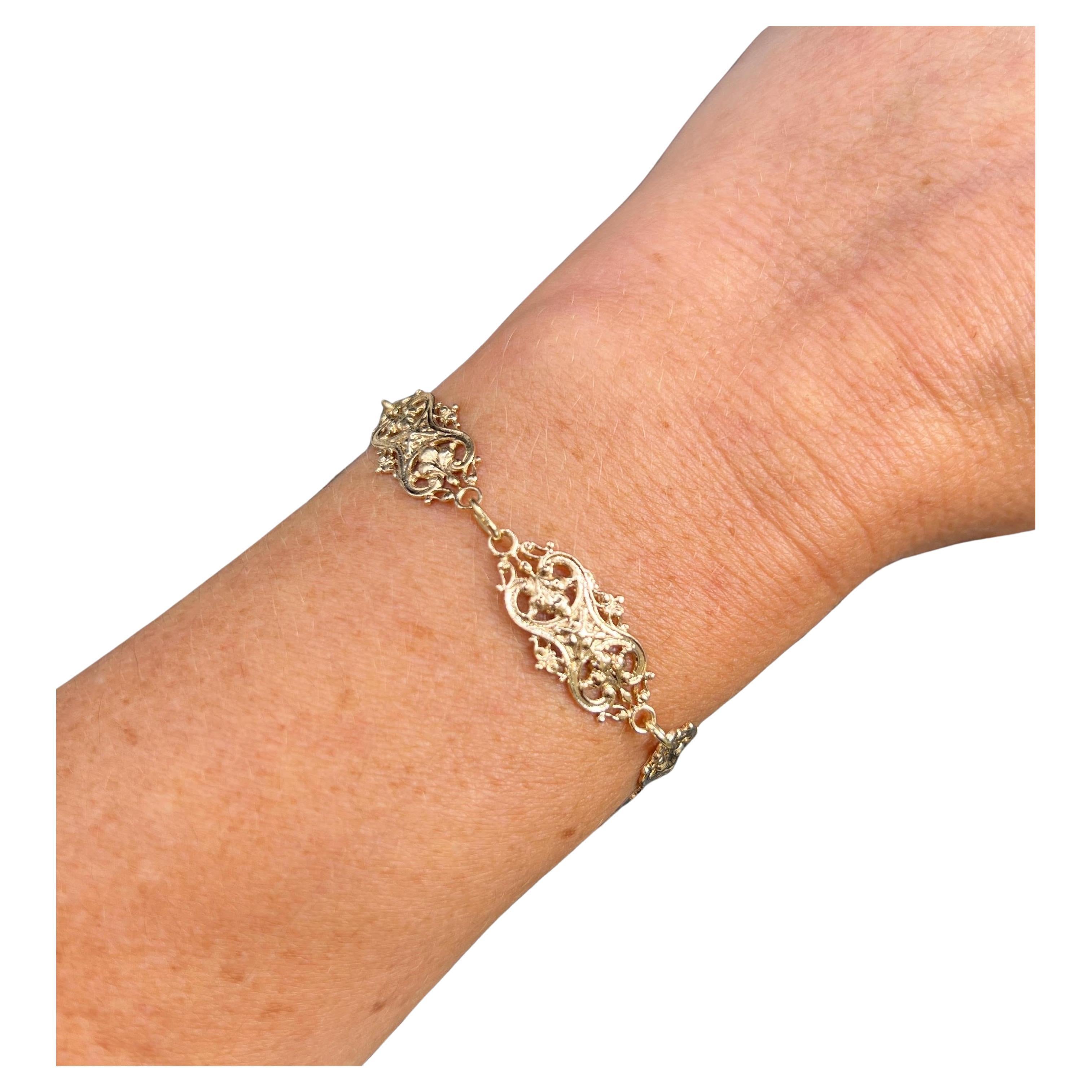 Antique 9ct Rose Gold Stamped, Art Nouveau Ornate Fancy Link Bracelet
