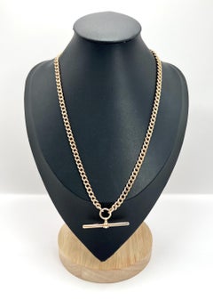 Antique 9ct Rose Gold Stamped, Edwardian 17 1/2 Inch Curb Link Albert Chain