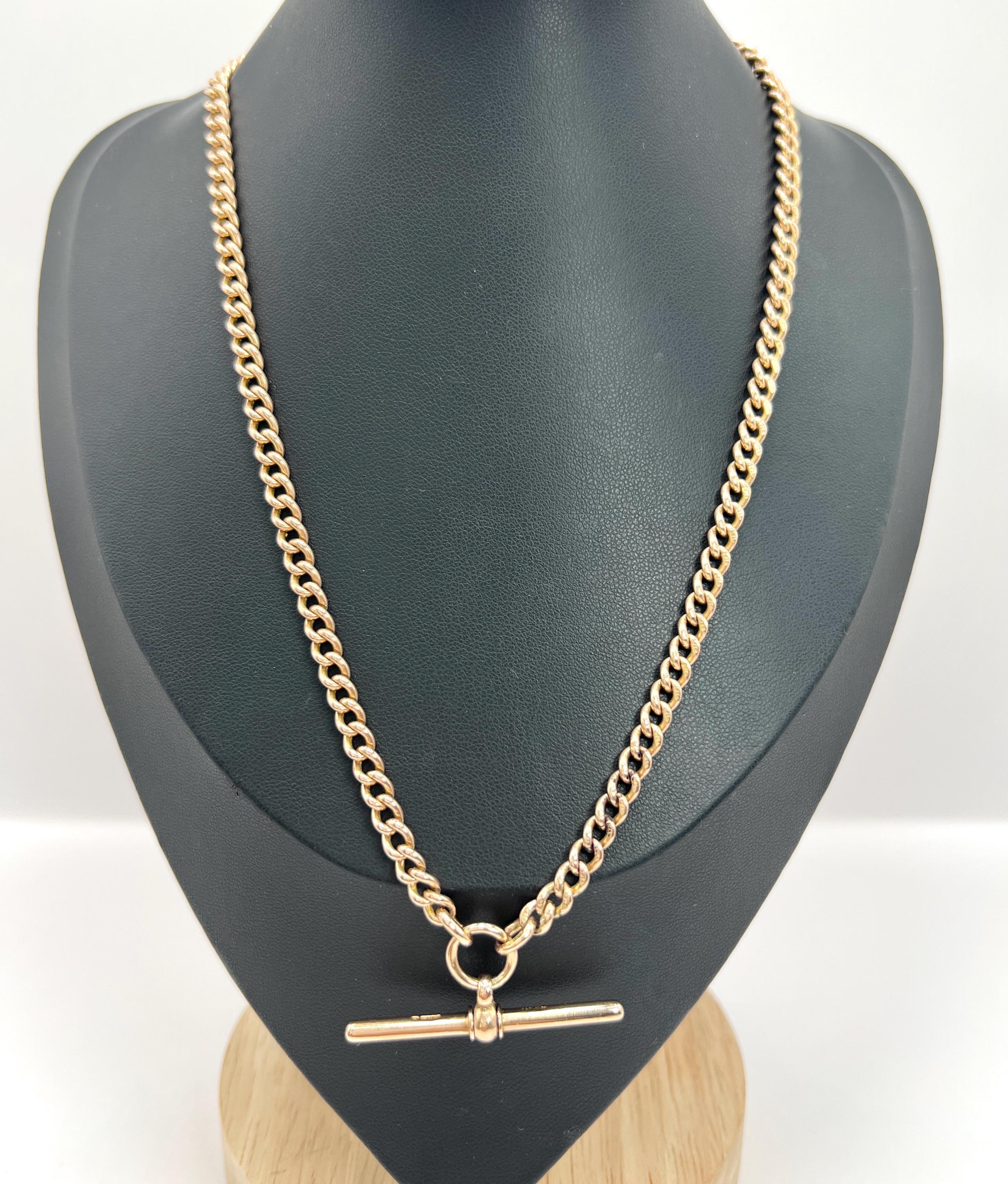 Antique 9ct Rose Gold Stamped, Edwardian 17 1/2 Inch Curb Link Albert Chain In Good Condition For Sale In Brighton, GB