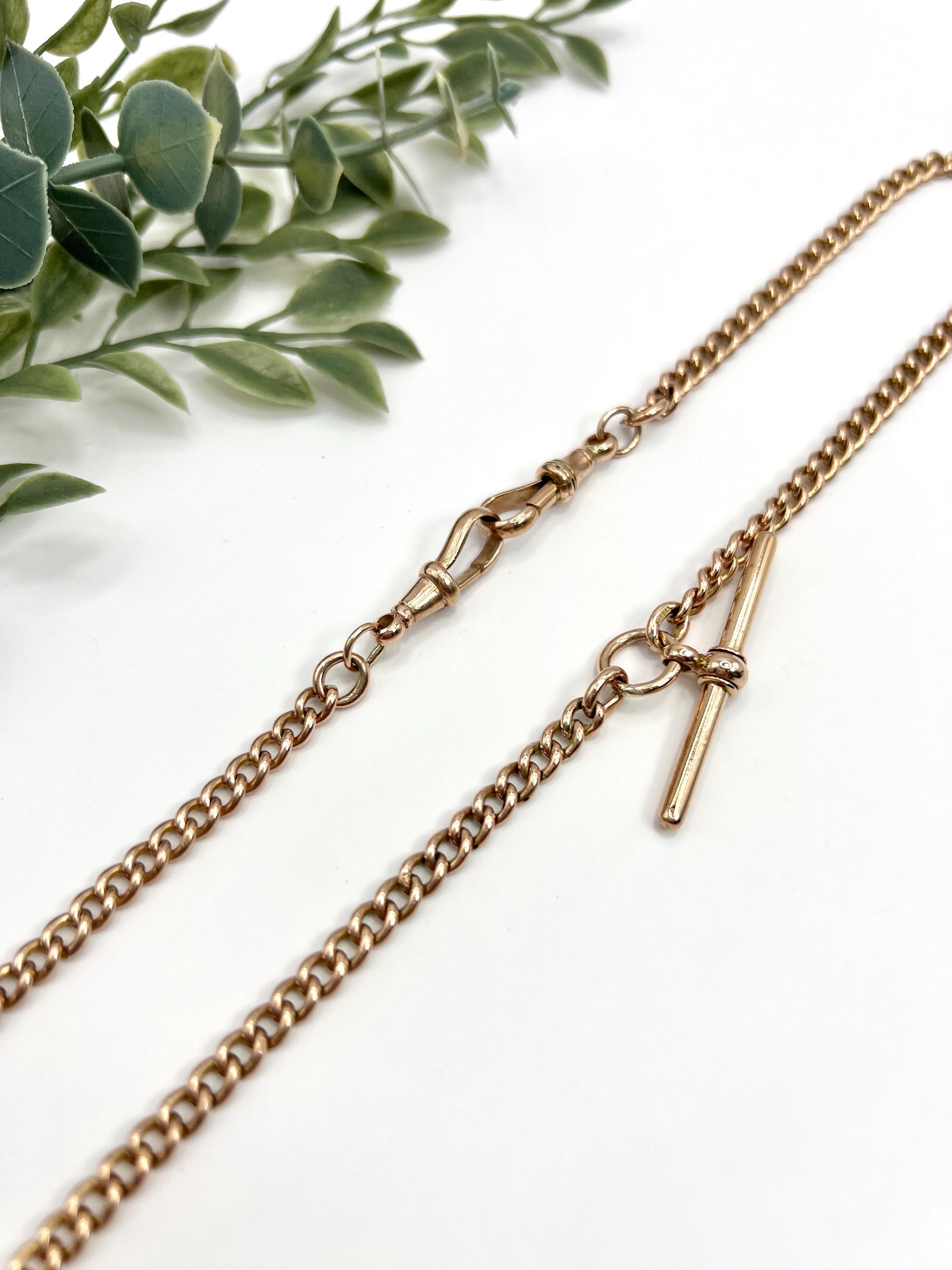 Women's or Men's Antique 9ct Rose Gold Stamped, Edwardian 17 1/2 Inch Curb Link Albert Chain For Sale