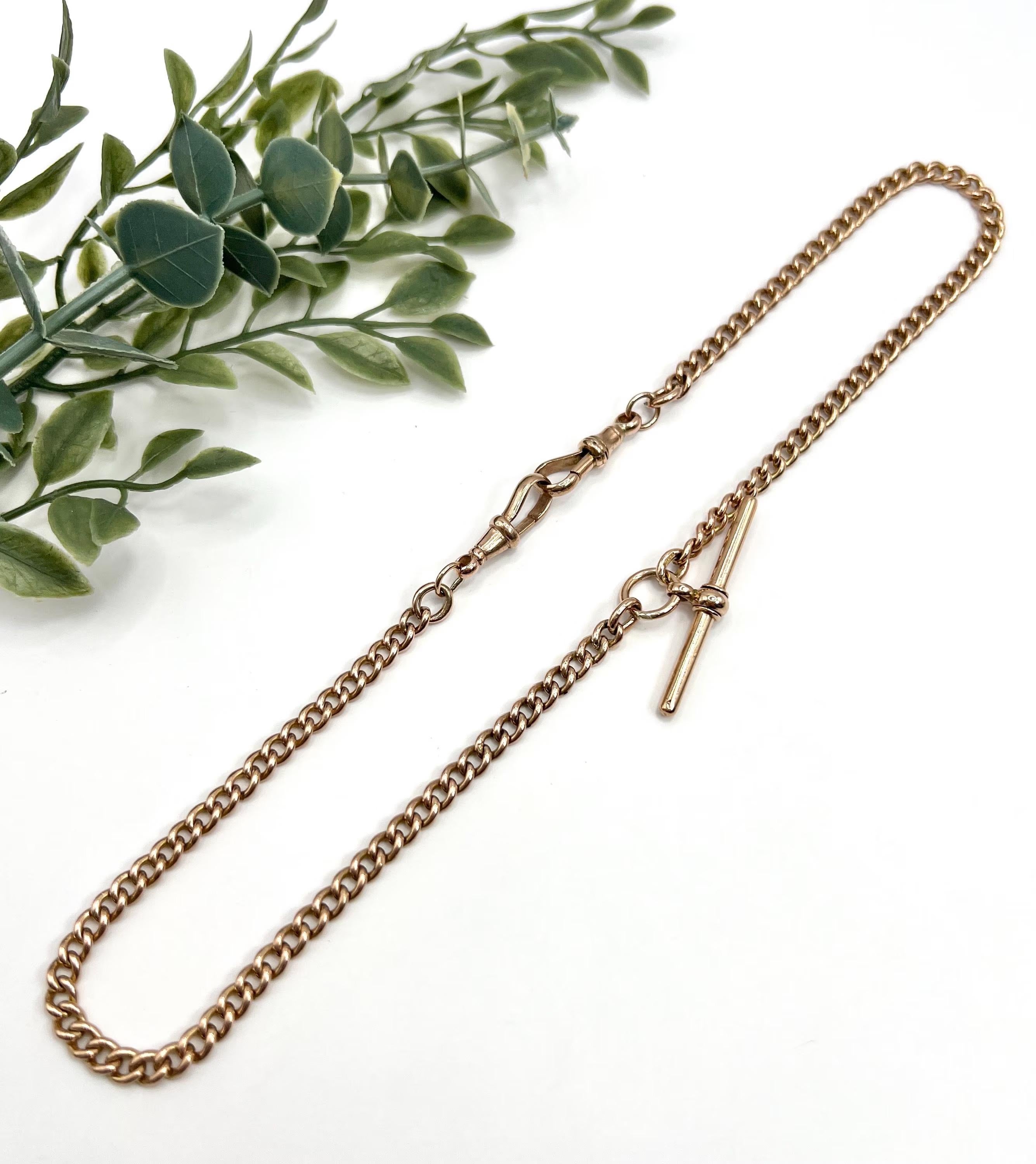 Antique 9ct Rose Gold Stamped, Edwardian 17 1/2 Inch Curb Link Albert Chain For Sale 2