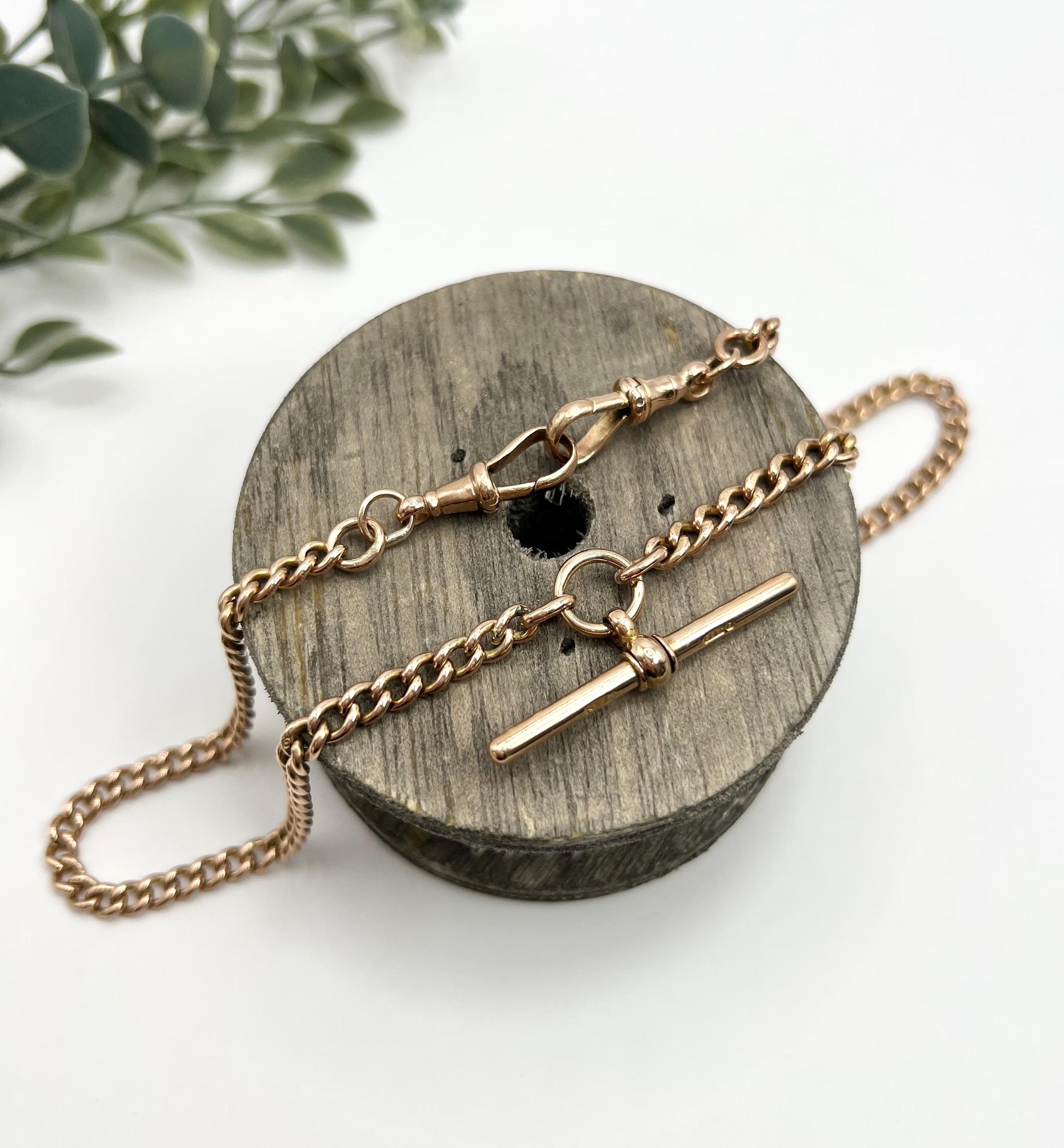 Antique 9ct Rose Gold Stamped, Edwardian 17 1/2 Inch Curb Link Albert Chain For Sale 3