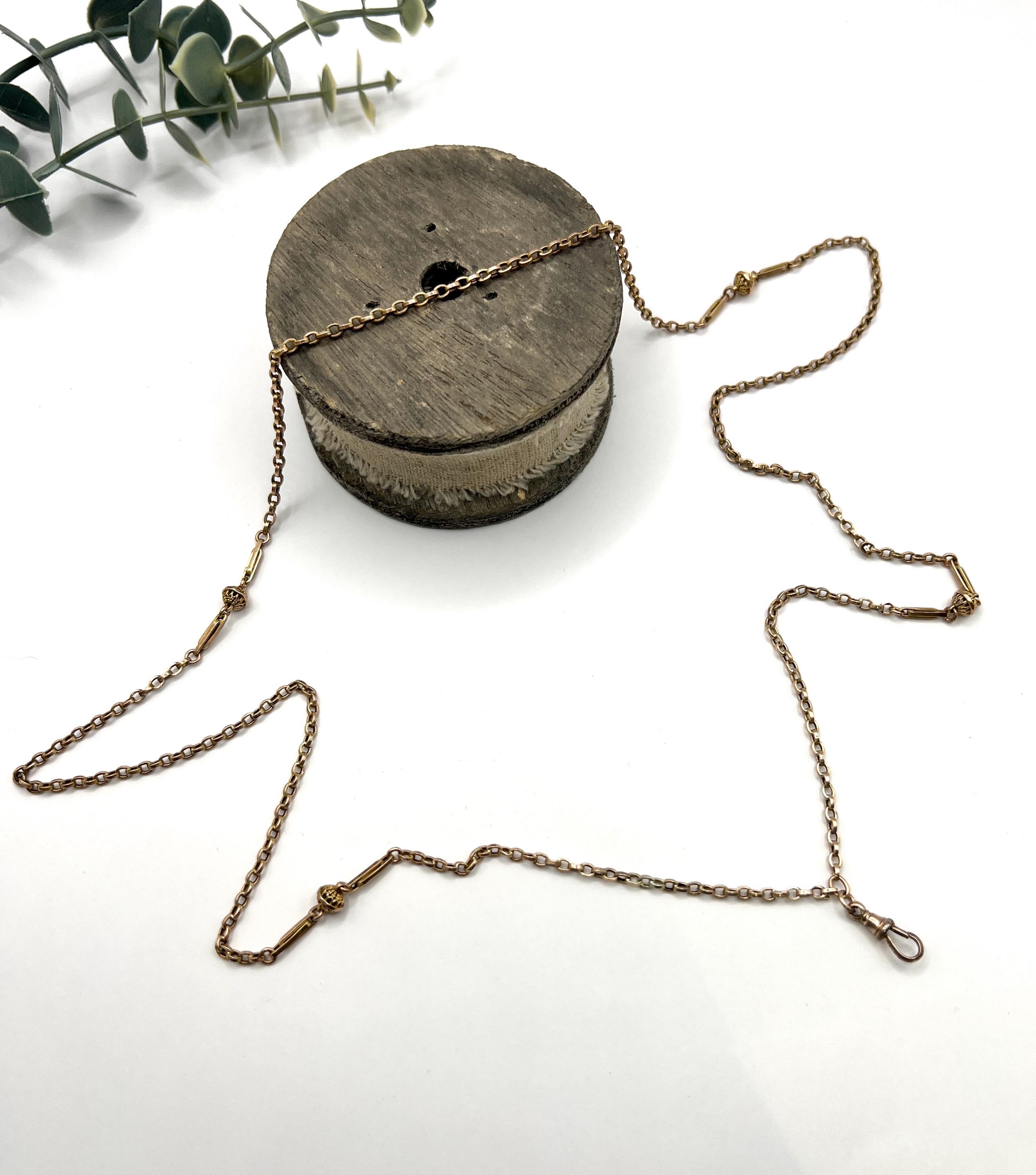 Antique 9ct Rose Gold Stamped, Edwardian 32.5 Inch Long Fancy Rolo Link Chain 5