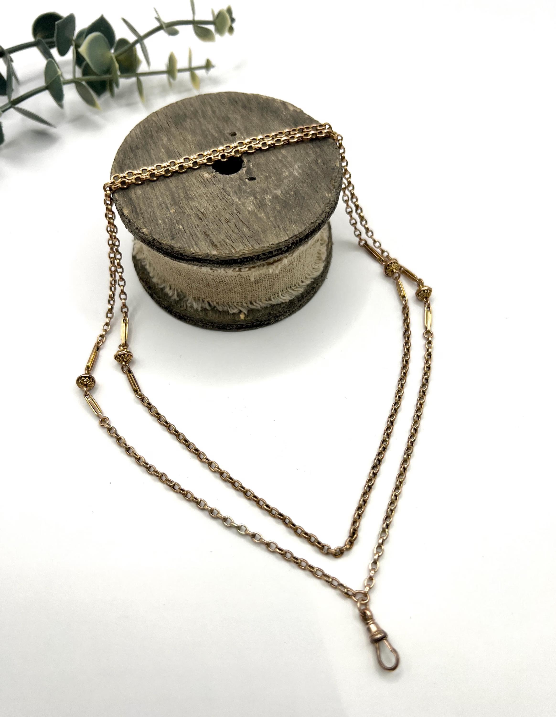 Antique 9ct Rose Gold Stamped, Edwardian 32.5 Inch Long Fancy Rolo Link Chain 6