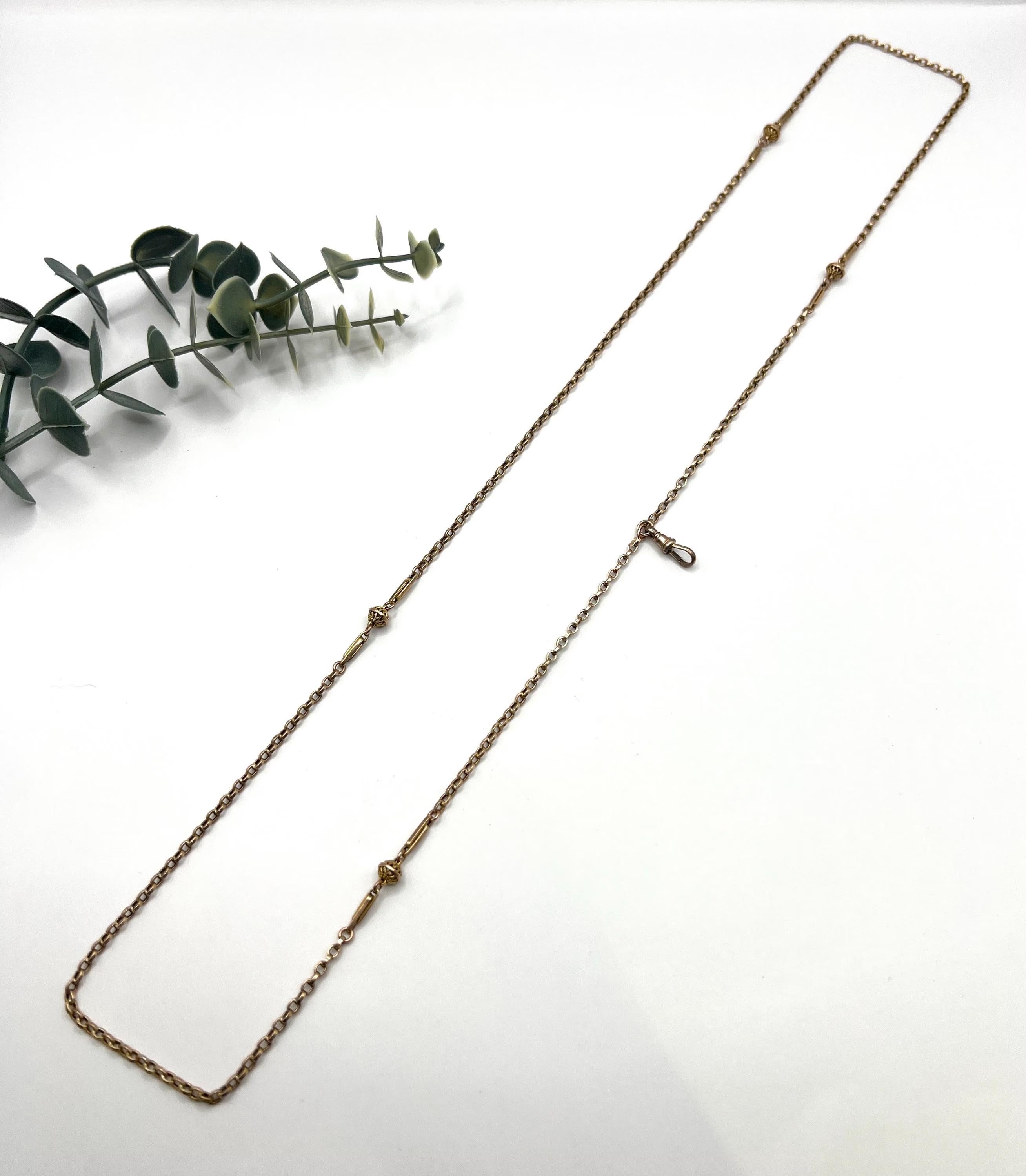 Antique 9ct Rose Gold Stamped, Edwardian 32.5 Inch Long Fancy Rolo Link Chain 7