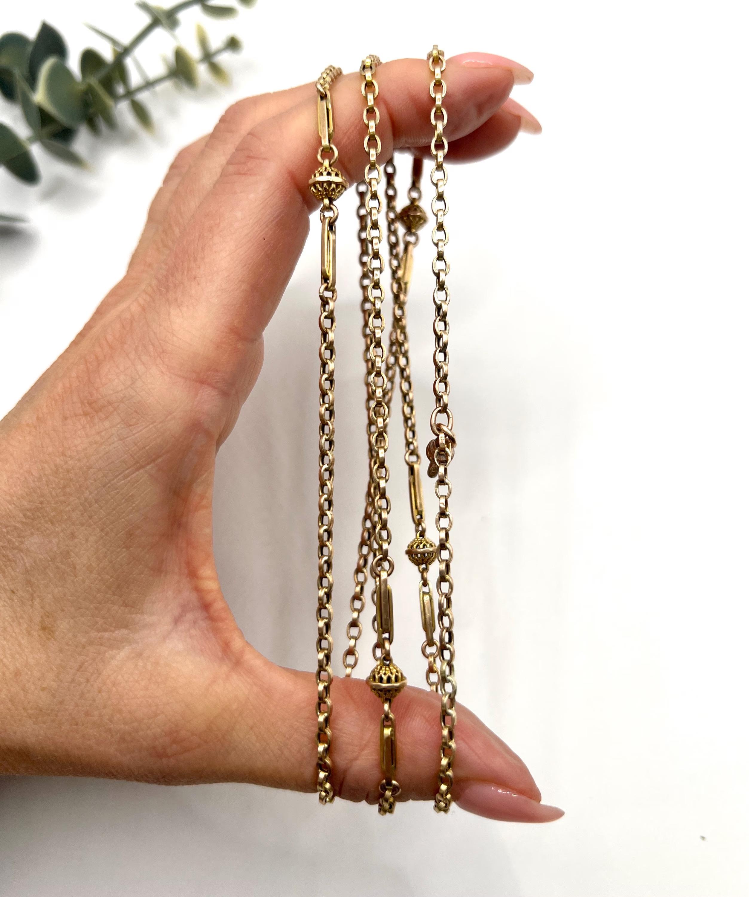 da uomo o donna Antique 9ct Rose Gold Stamped, Edwardian 32.5 Inch Long Fancy Rolo Link Chain