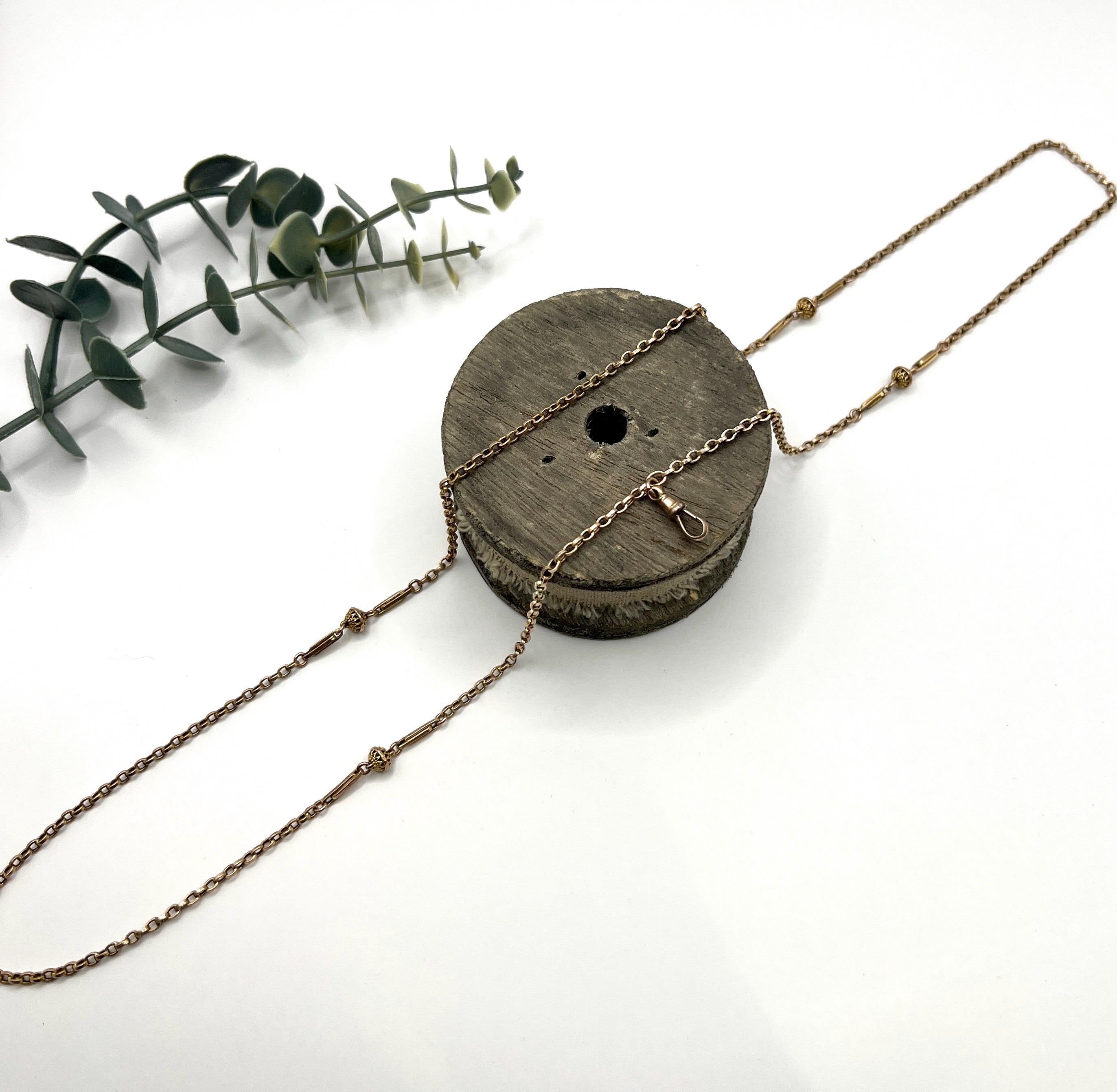 Antique 9ct Rose Gold Stamped, Edwardian 32.5 Inch Long Fancy Rolo Link Chain 2