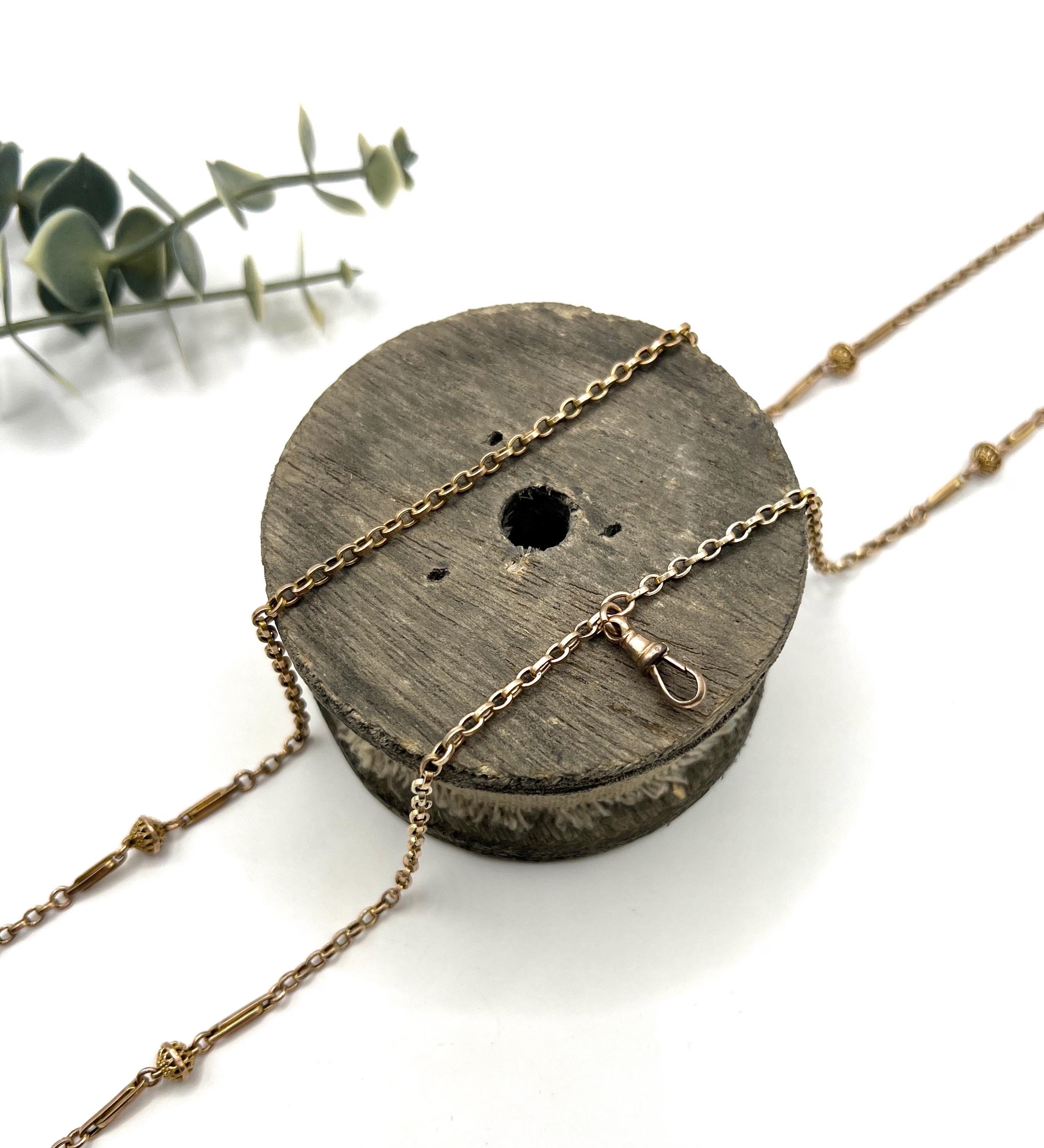 Antique 9ct Rose Gold Stamped, Edwardian 32.5 Inch Long Fancy Rolo Link Chain 3