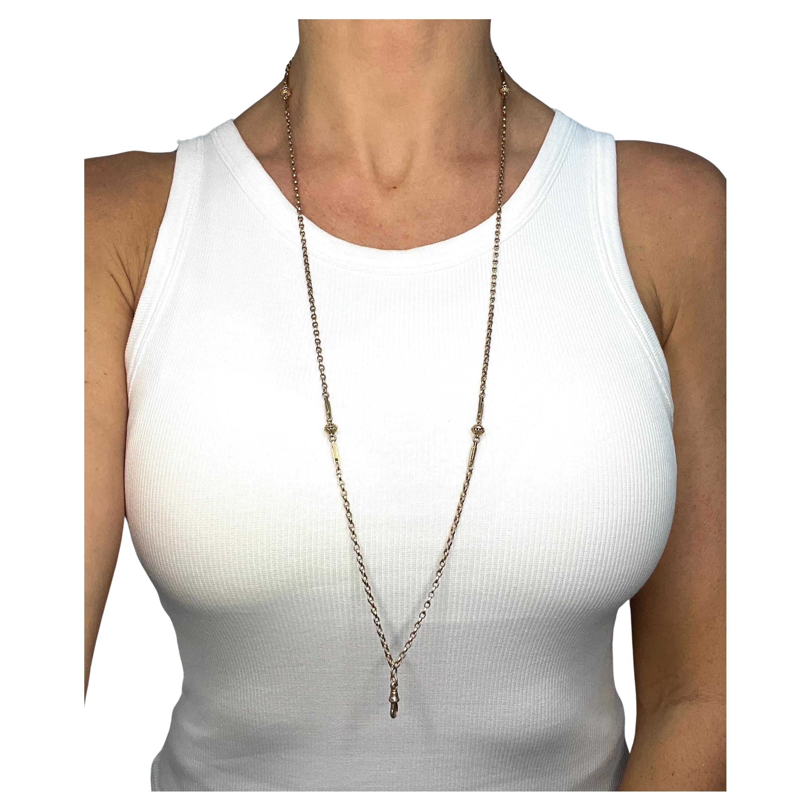 Antique 9ct Rose Gold Stamped, Edwardian 32.5 Inch Long Fancy Rolo Link Chain