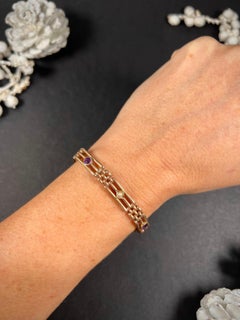 Antique 9ct Rose Gold Stamped, Edwardian, Amethyst & Seed Pearl Gate Bracelet