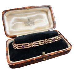 Antique 9ct Rose Gold Stamped, Edwardian, Amethyst & Seed Pearl Gate Bracelet
