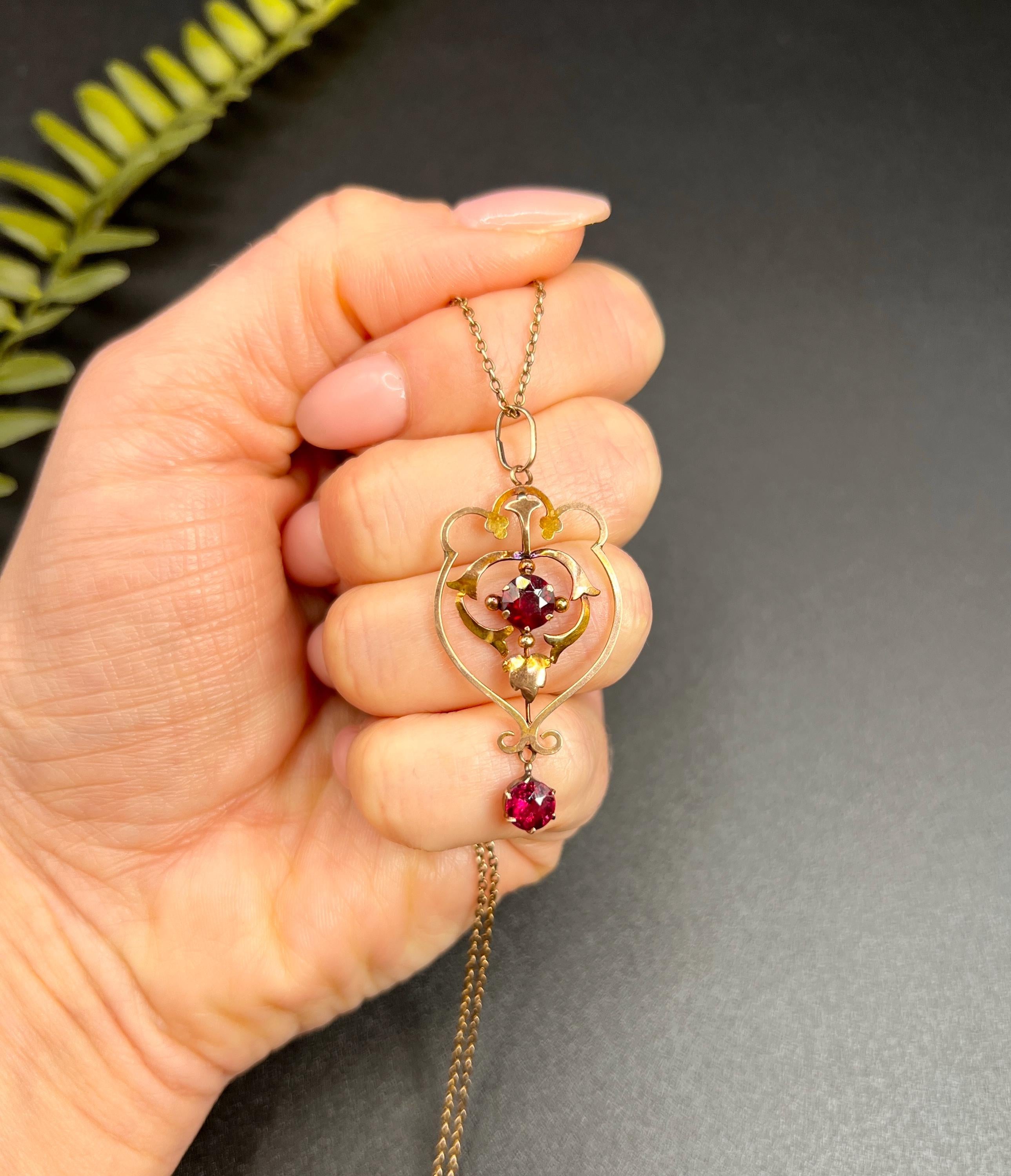 Antico ciondolo in oro rosa 9ct con timbro, granato edoardiano in vendita 3