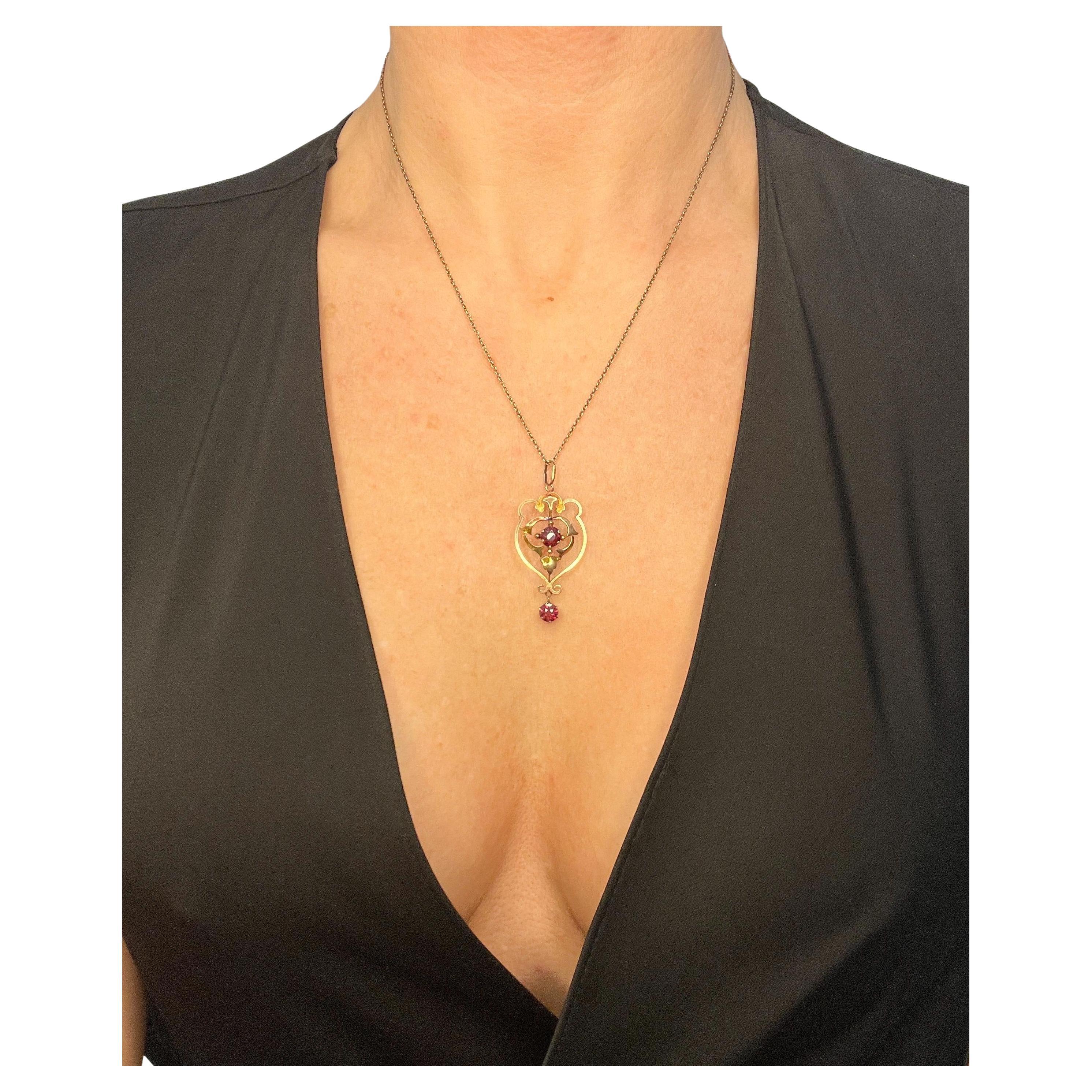 Antique 9ct Rose Gold Stamped, Edwardian Garnet Pendant