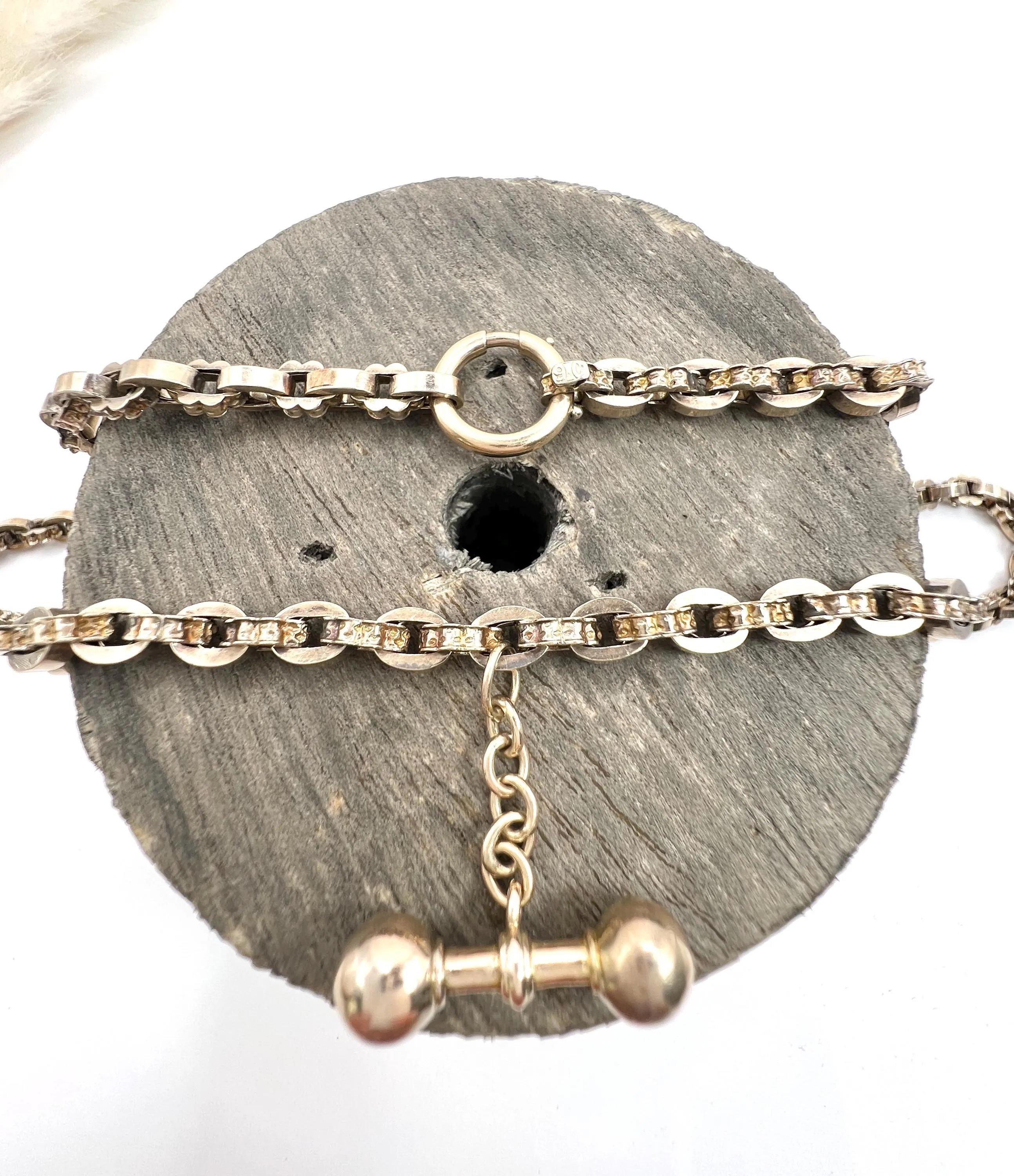 Antique 9ct Rose Gold Victorian 17 3/4 Inch Fancy Rolo Link T-bar Chain Necklace Bon état - En vente à Brighton, GB