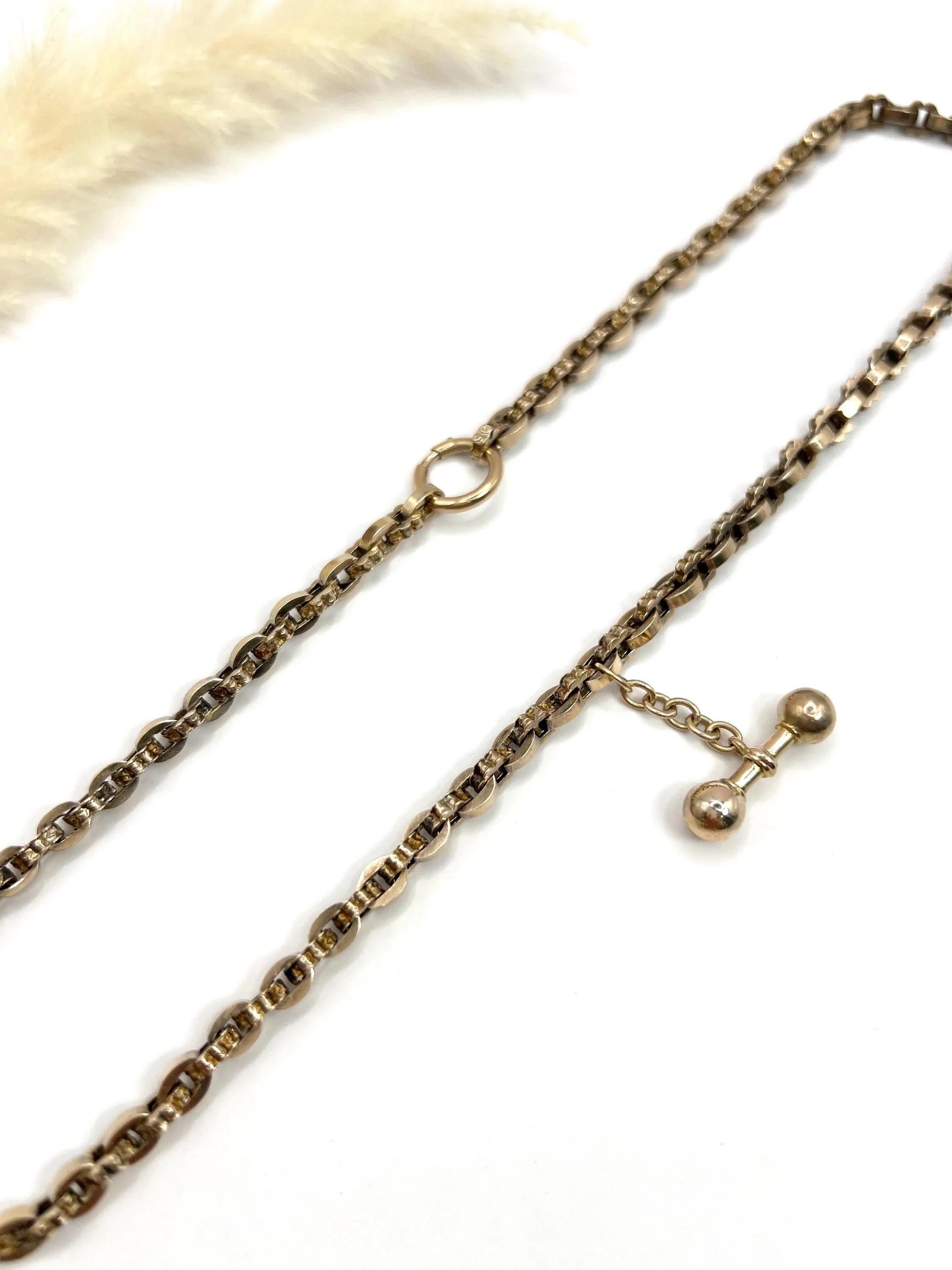 Antique 9ct Rose Gold Victorian 17 3/4 Inch Fancy Rolo Link T-bar Chain Necklace Unisexe en vente