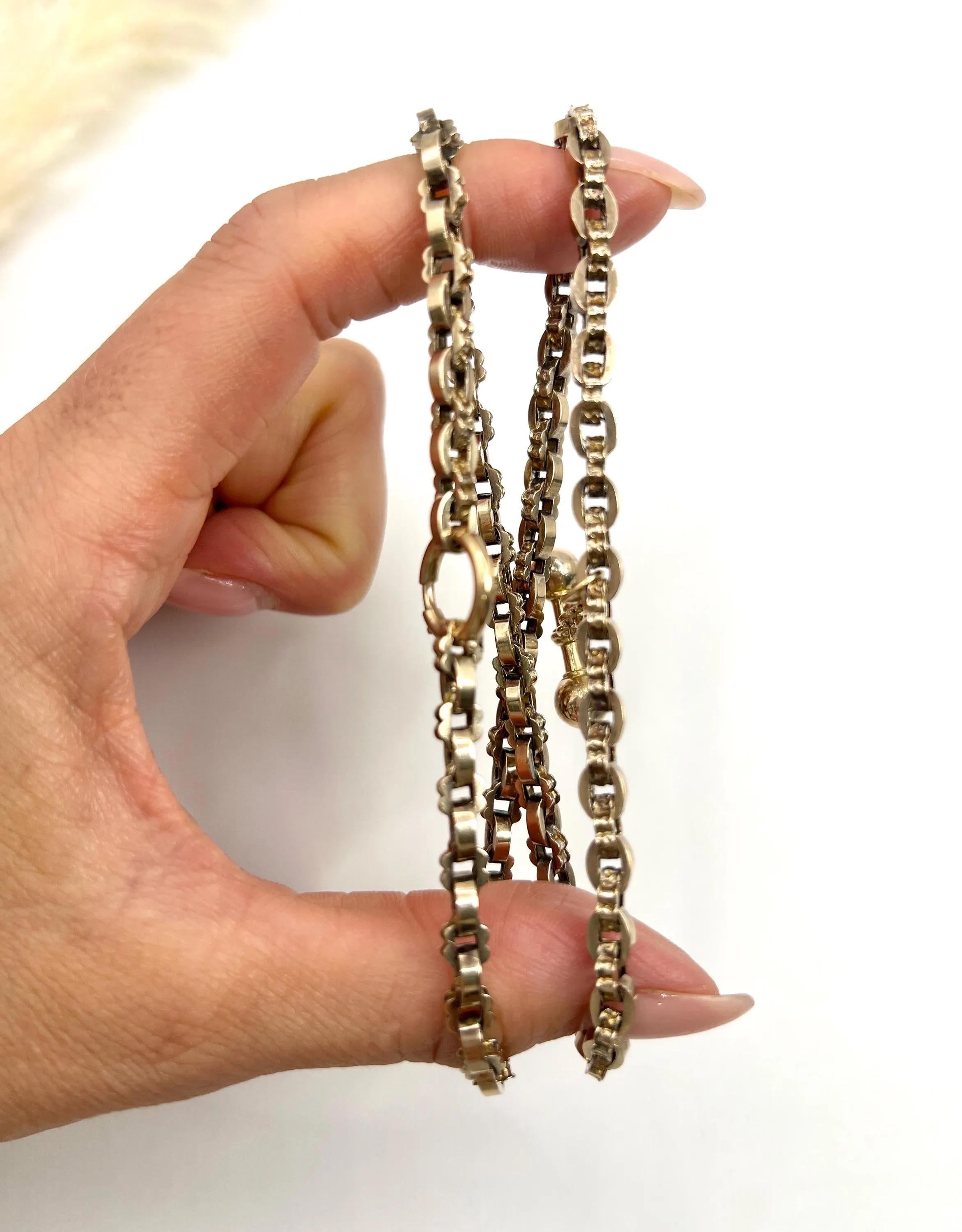 Antique 9ct Rose Gold Victorian 17 3/4 Inch Fancy Rolo Link T-bar Chain Necklace en vente 1