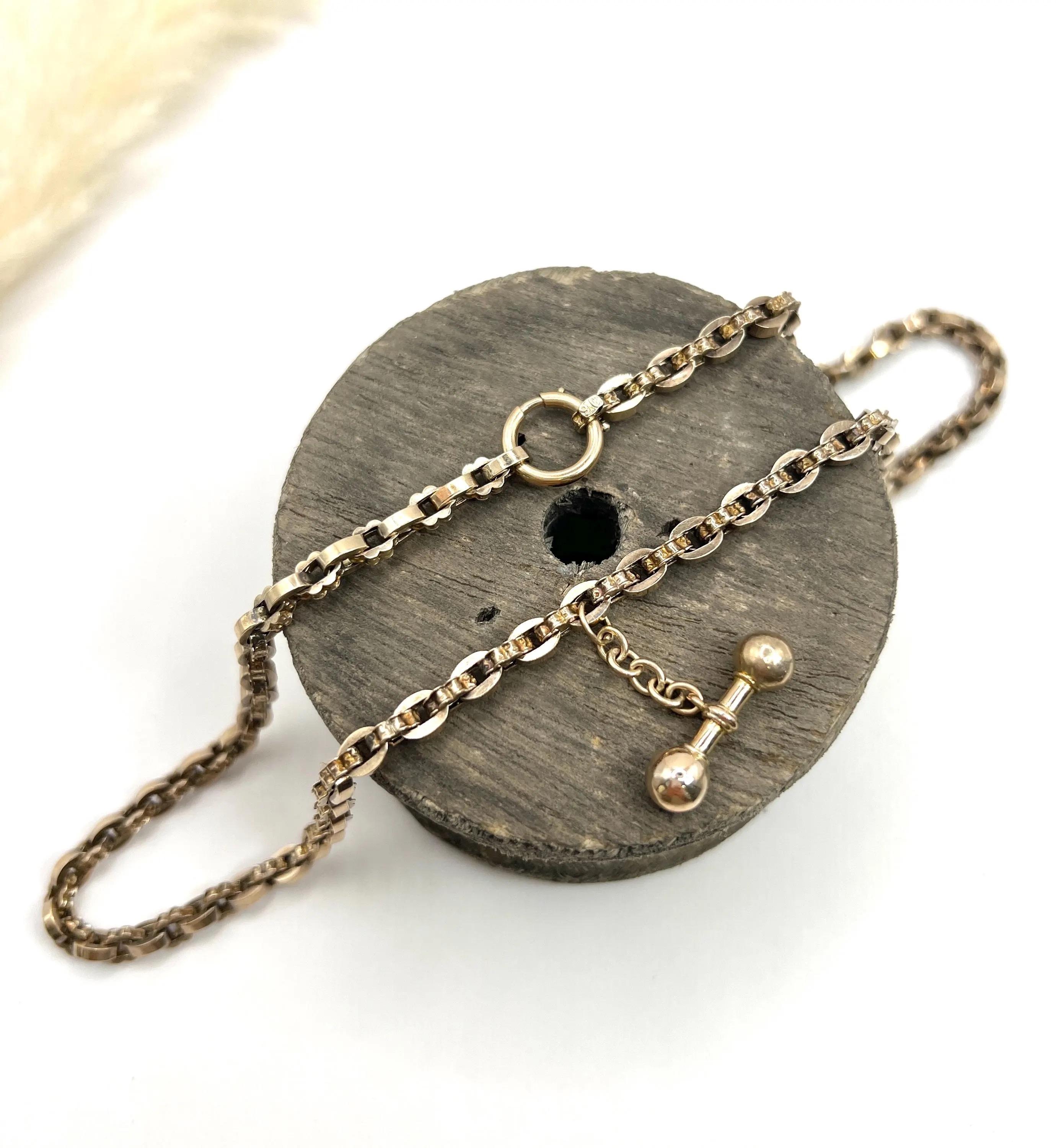 Antique 9ct Rose Gold Victorian 17 3/4 Inch Fancy Rolo Link T-bar Chain Necklace en vente 2